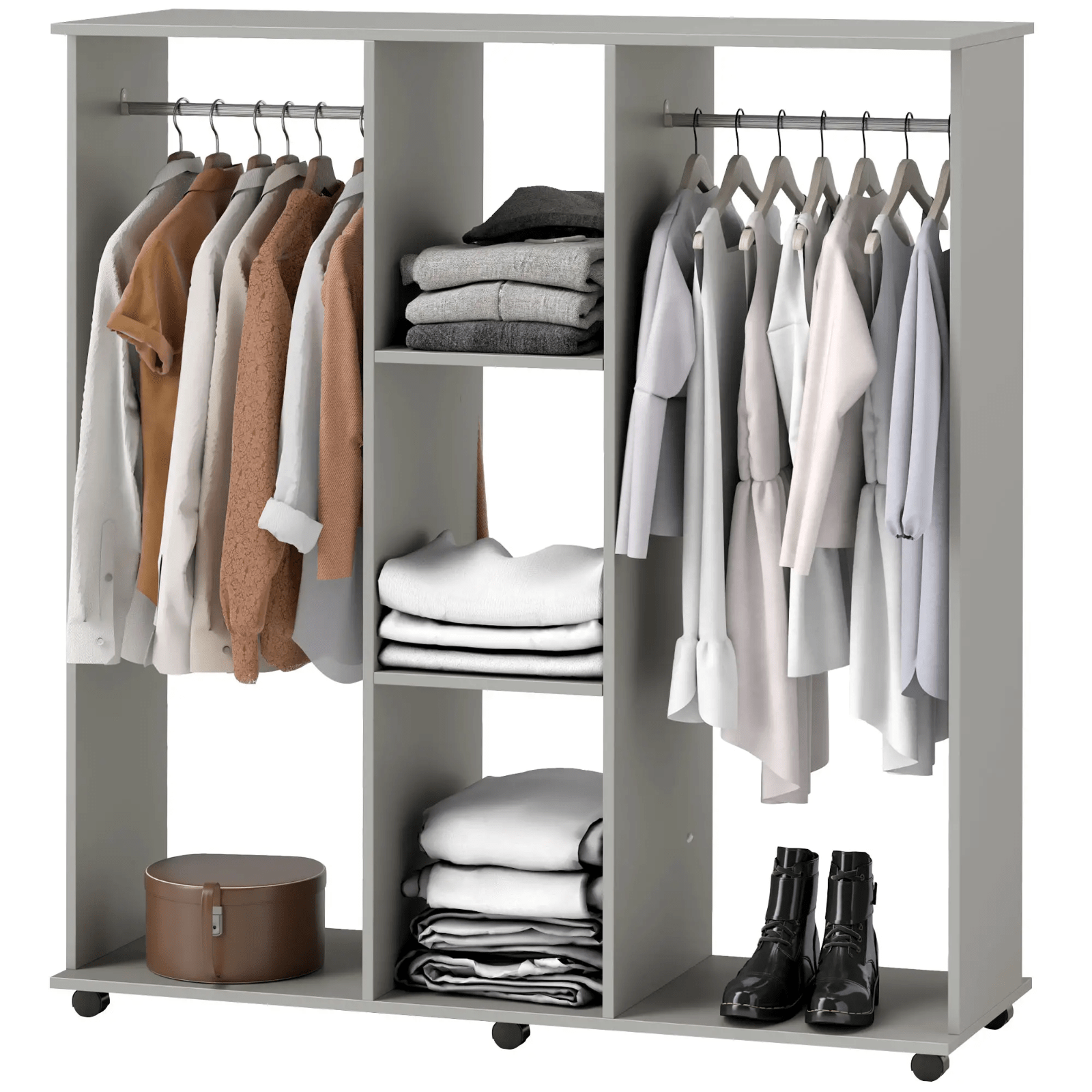 Mobile Open Wardrobe Clothes Rail Storage Shelves w/6 Wheels Metal Hanging Rail - Home and Garden Furniture Shop - #rustic - furniture#