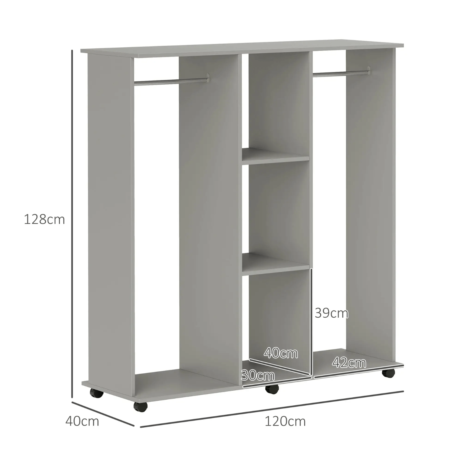 Mobile Open Wardrobe Clothes Rail Storage Shelves w/6 Wheels Metal Hanging Rail - Home and Garden Furniture Shop - #rustic - furniture#