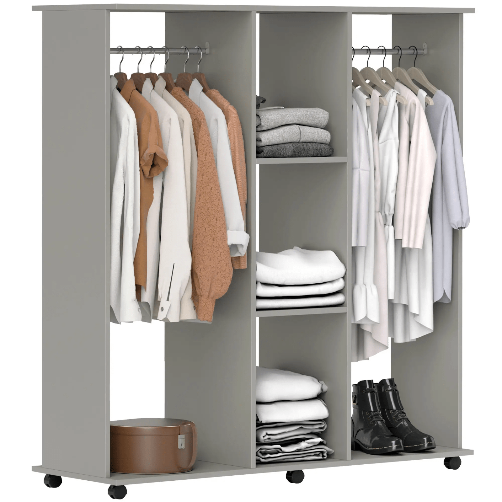 Mobile Open Wardrobe Clothes Rail Storage Shelves w/6 Wheels Metal Hanging Rail - Home and Garden Furniture Shop - #rustic - furniture#