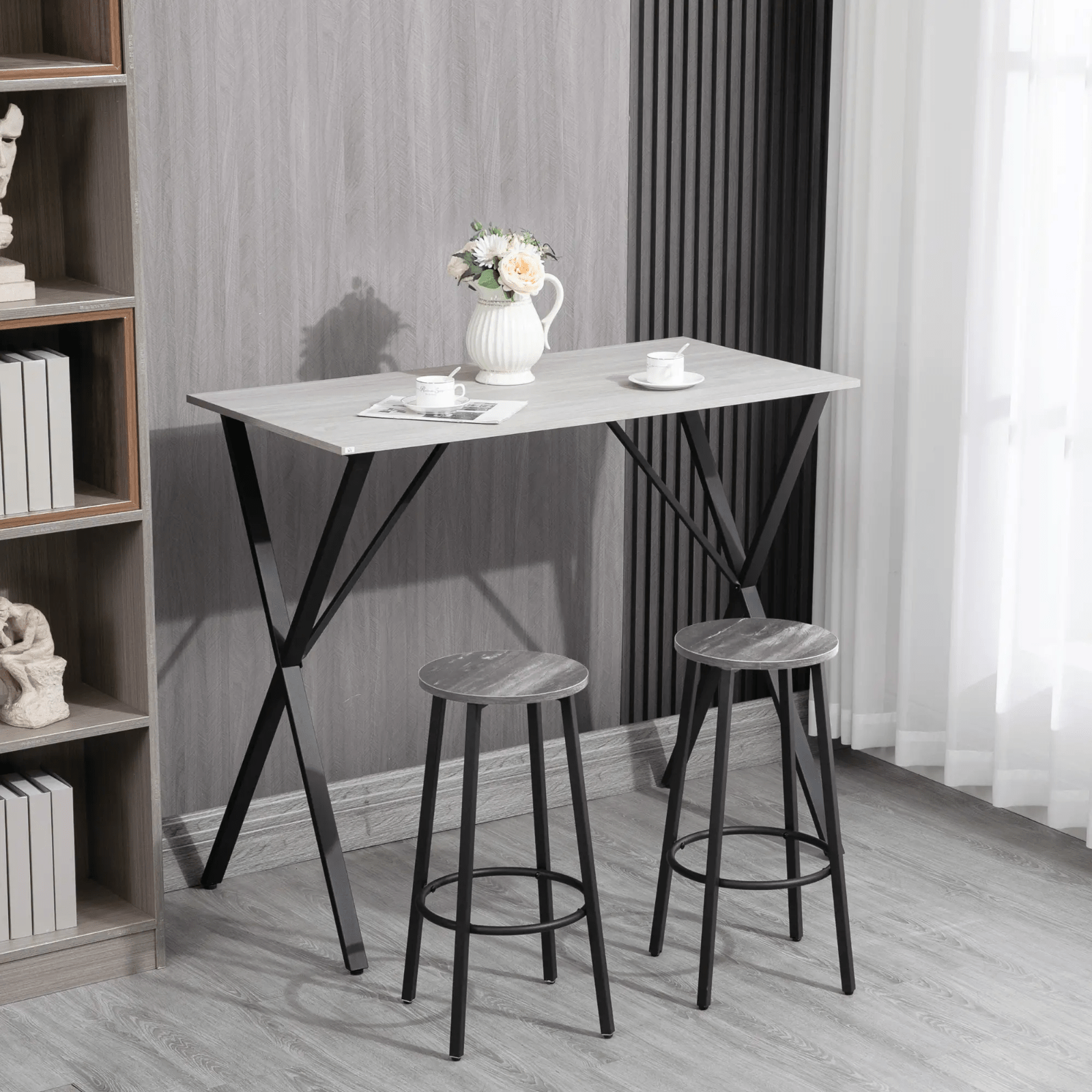 Modern Breakfast Bar Table Steel Legs Kitchen Dining Bar Table White Wood Effect