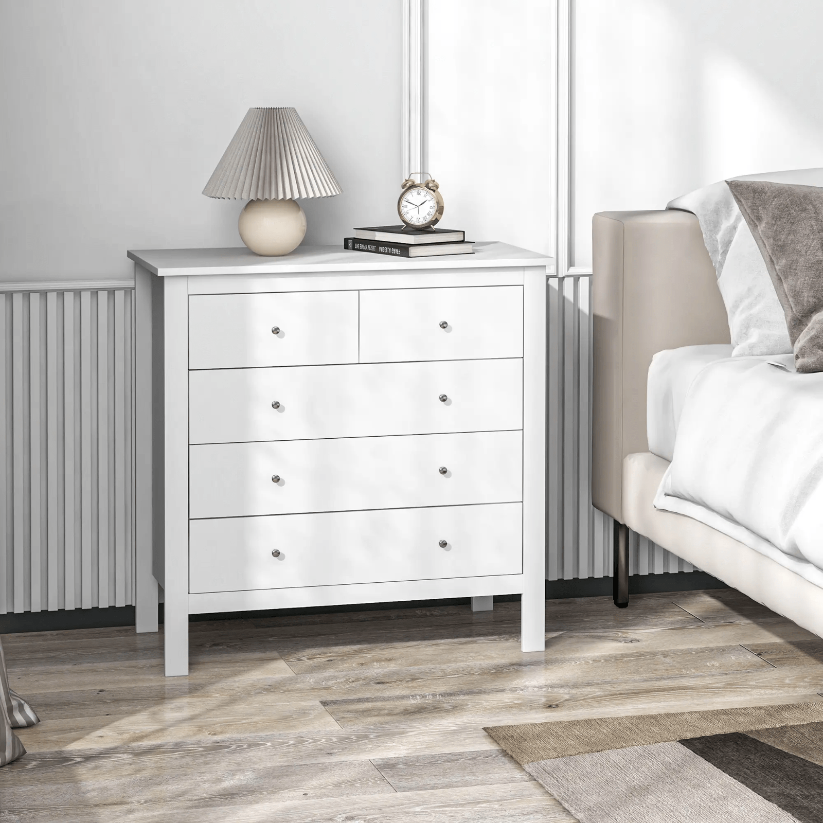 Modern Chest Of Drawers for Bedroom 5 Drawer Dresser Storage Unit White Cabinet - Home and Garden Furniture Shop - rustic - furniture