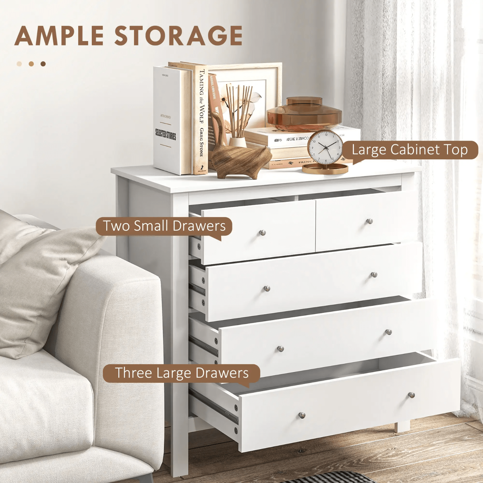 Modern Chest Of Drawers for Bedroom 5 Drawer Dresser Storage Unit White Cabinet - Home and Garden Furniture Shop - rustic - furniture