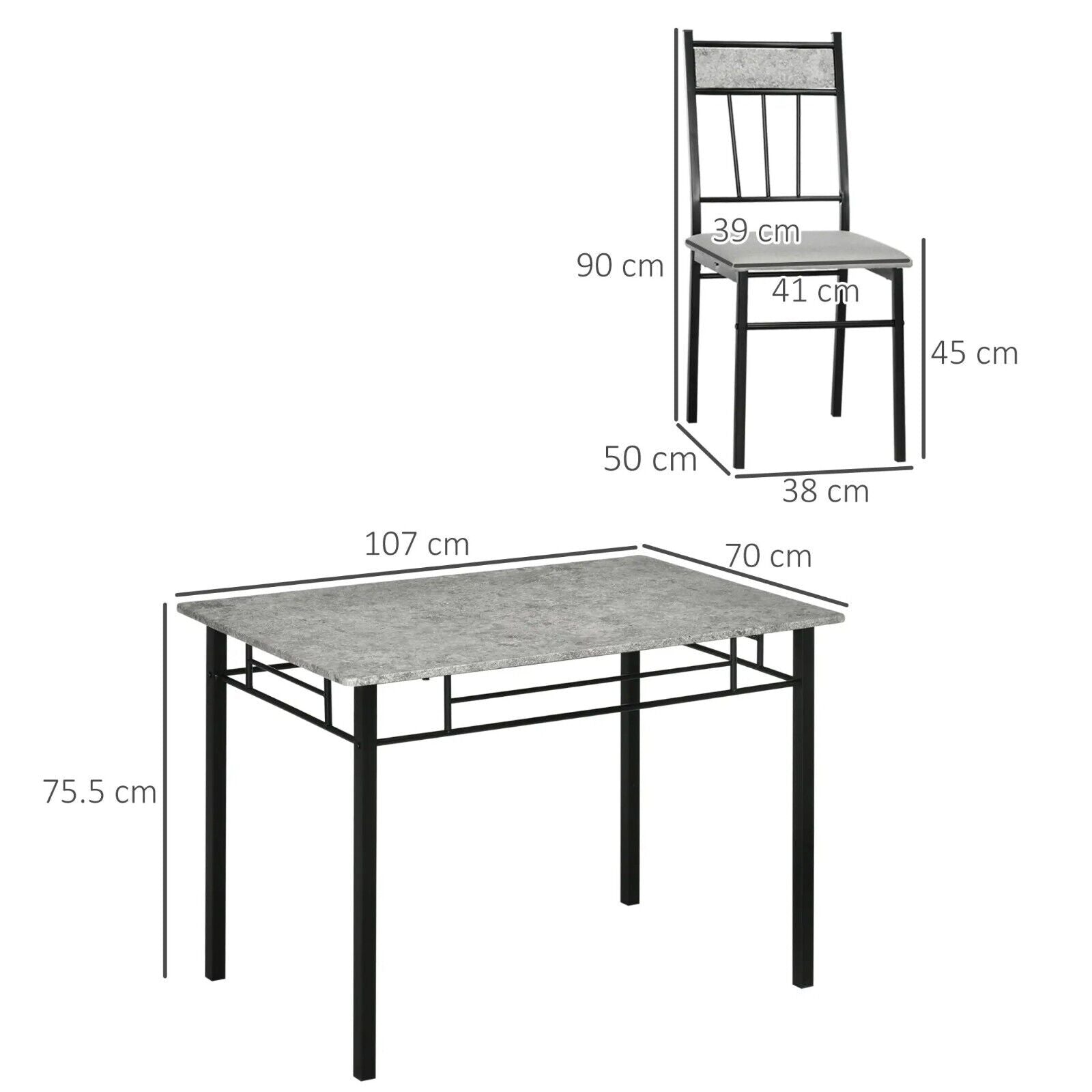 Modern Dining Table and Chairs Set 4 Chairs Space Saving Grey Marble Effect Set - Home and Garden Furniture Shop - #rustic - furniture#