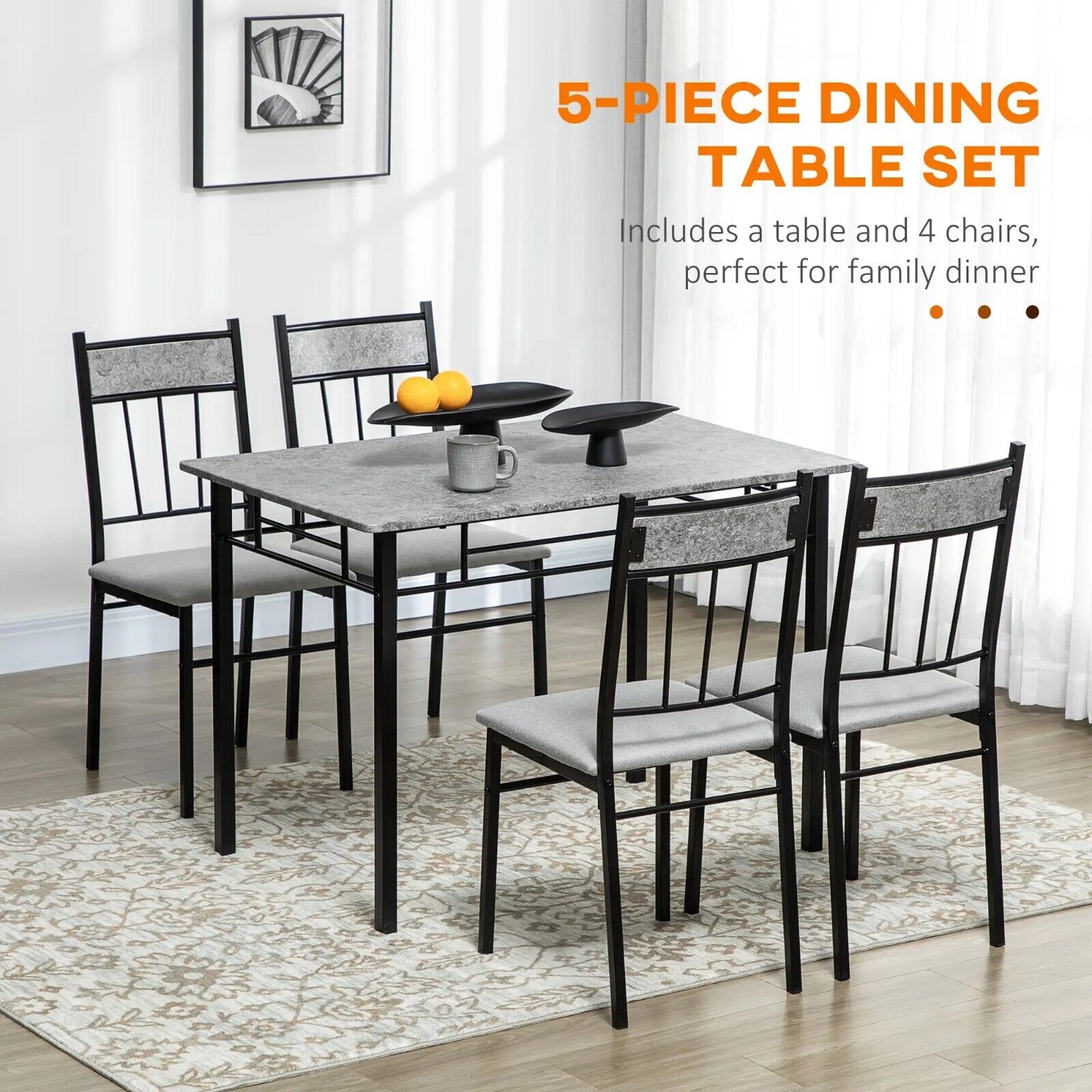 Modern Dining Table and Chairs Set 4 Chairs Space Saving Grey Marble Effect Set - Home and Garden Furniture Shop - #rustic - furniture#