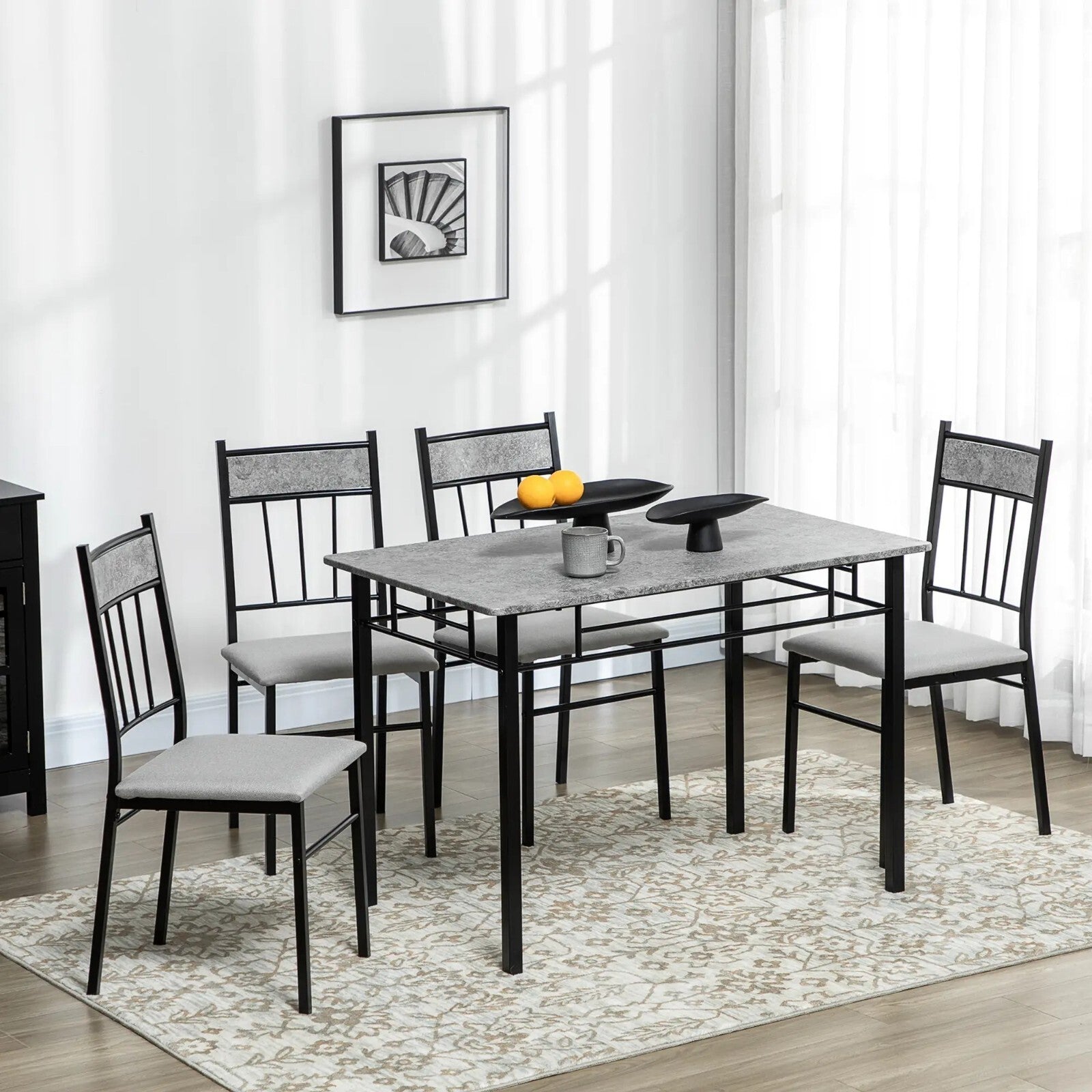 Modern Dining Table and Chairs Set 4 Chairs Space Saving Grey Marble Effect Set - Home and Garden Furniture Shop - rustic - furniture