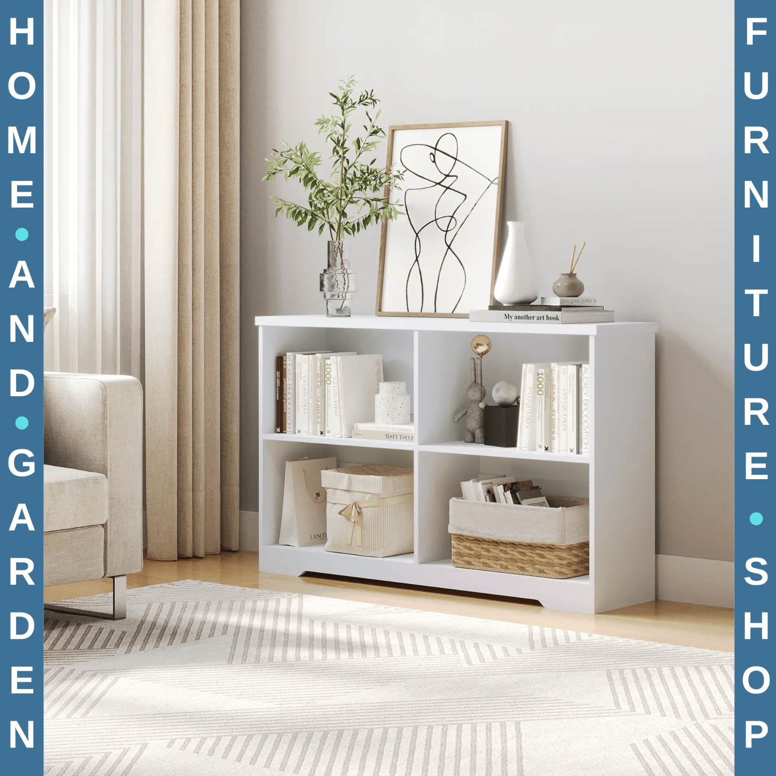 Modern Low Bookcase 4 Open Compartment 2 Tier Shelves Cube Storage Display Unit - Home and Garden Furniture Shop - rustic - furniture