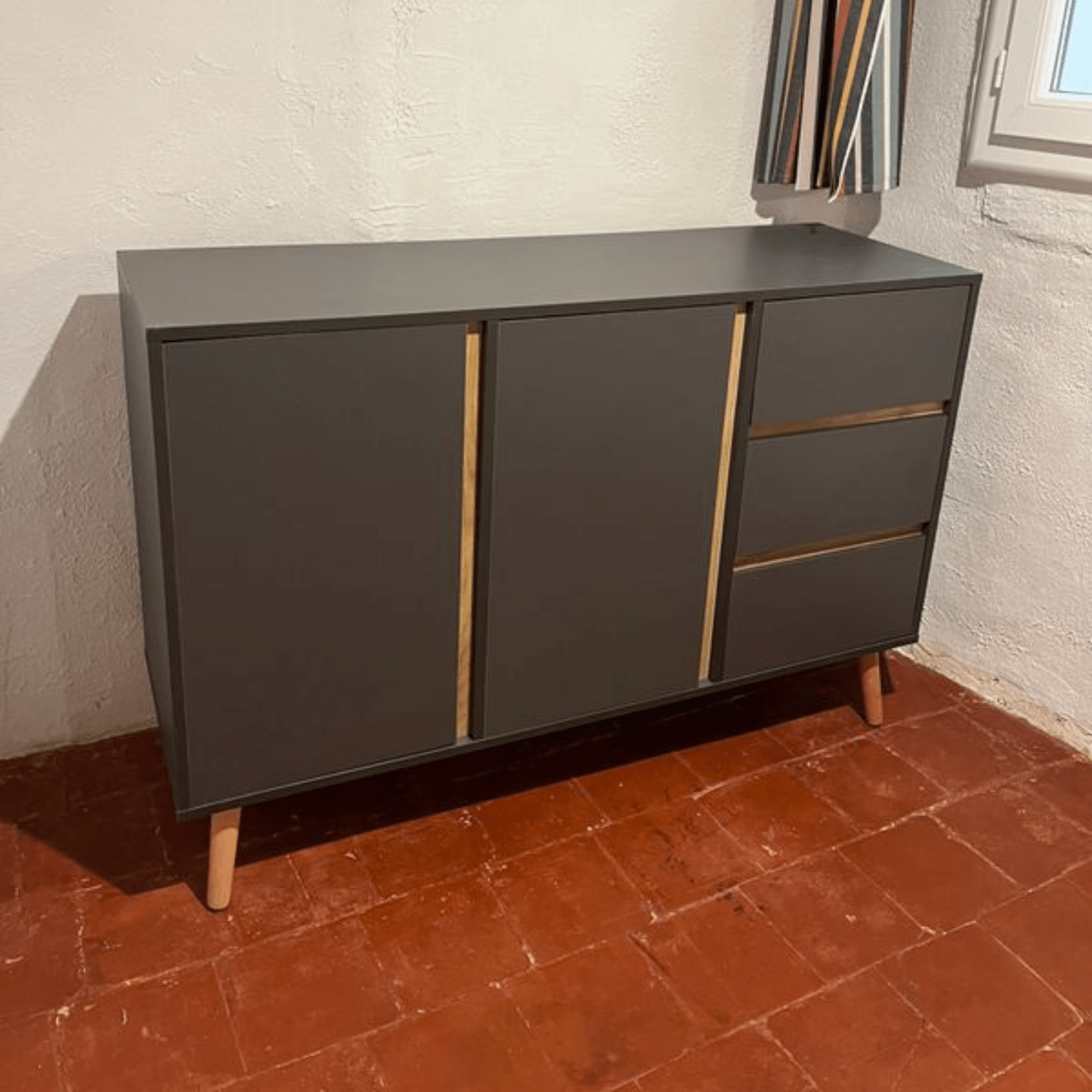 Modern Sideboard Storage Cupboard Double Doors 3 Drawers Kitchen Cabinet Grey - Home and Garden Furniture Shop - rustic - furniture