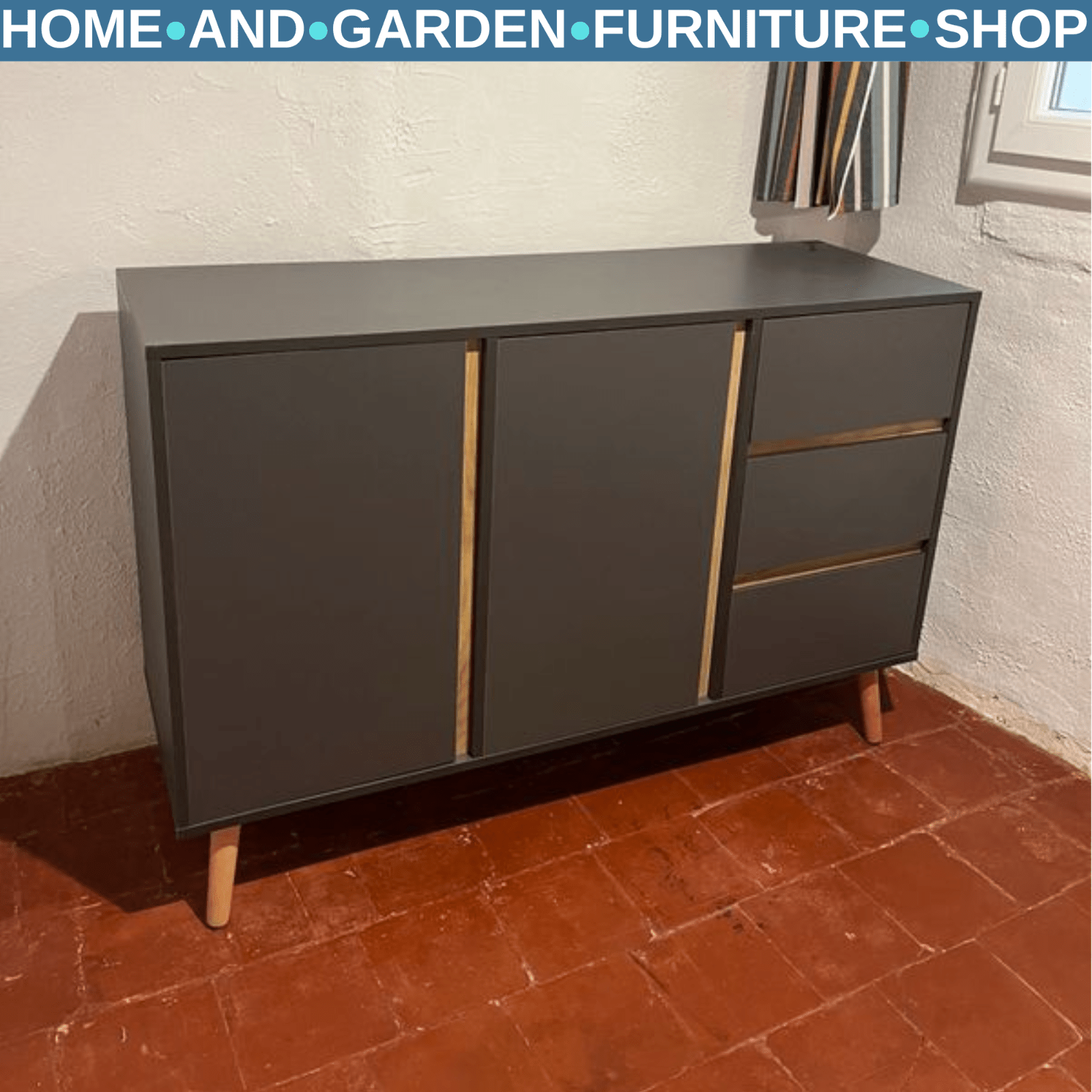 Modern Sideboard Storage Cupboard Double Doors 3 Drawers Kitchen Cabinet Grey - Home and Garden Furniture Shop - rustic - furniture