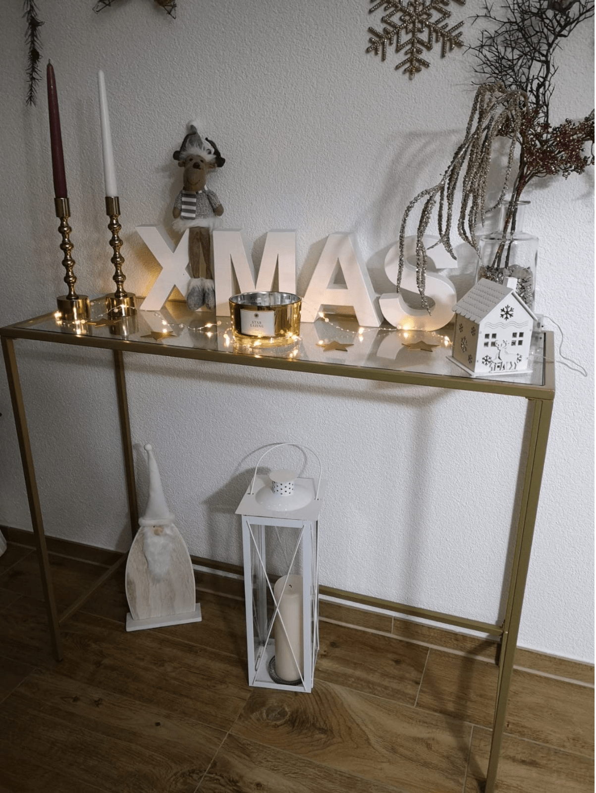 Modern Slim Gold Console Table, Narrow Legs, Tempered Glass, Metal Frame, Shelf - Home and Garden Furniture Shop - rustic - furniture