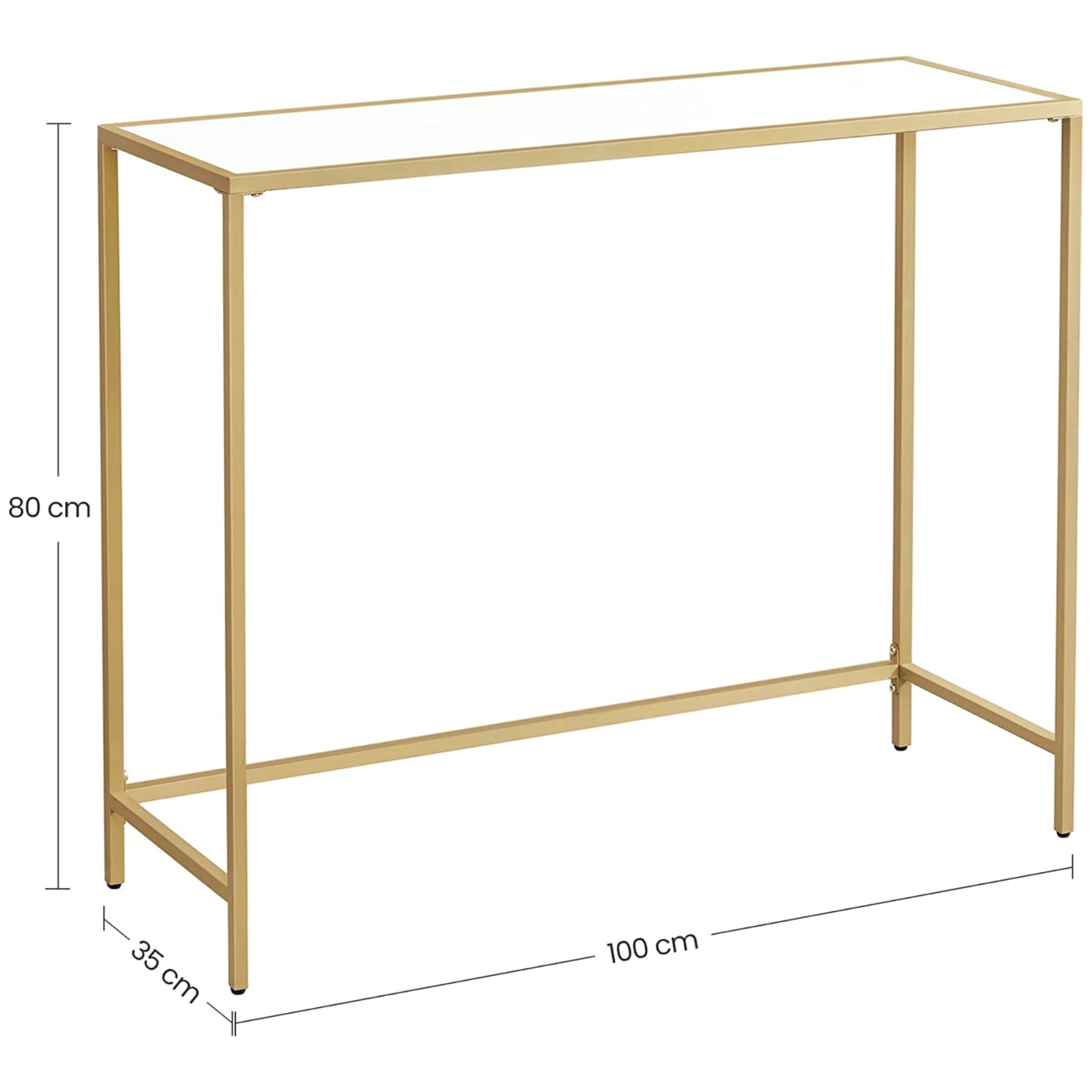 Modern Slim Gold Console Table, Narrow Legs, Tempered Glass, Metal Frame, Shelf - Home and Garden Furniture Shop - rustic - furniture