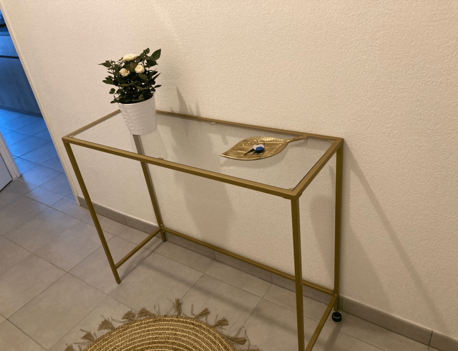 Modern Slim Gold Console Table, Narrow Legs, Tempered Glass, Metal Frame, Shelf - Home and Garden Furniture Shop - rustic - furniture