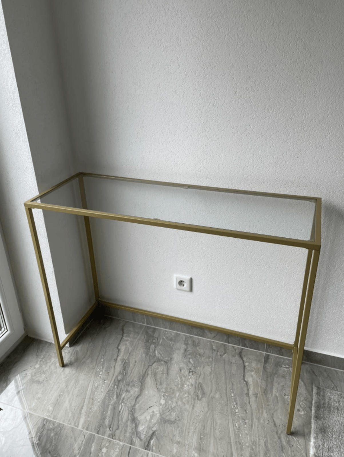 Modern Slim Gold Console Table, Narrow Legs, Tempered Glass, Metal Frame, Shelf - Home and Garden Furniture Shop - rustic - furniture