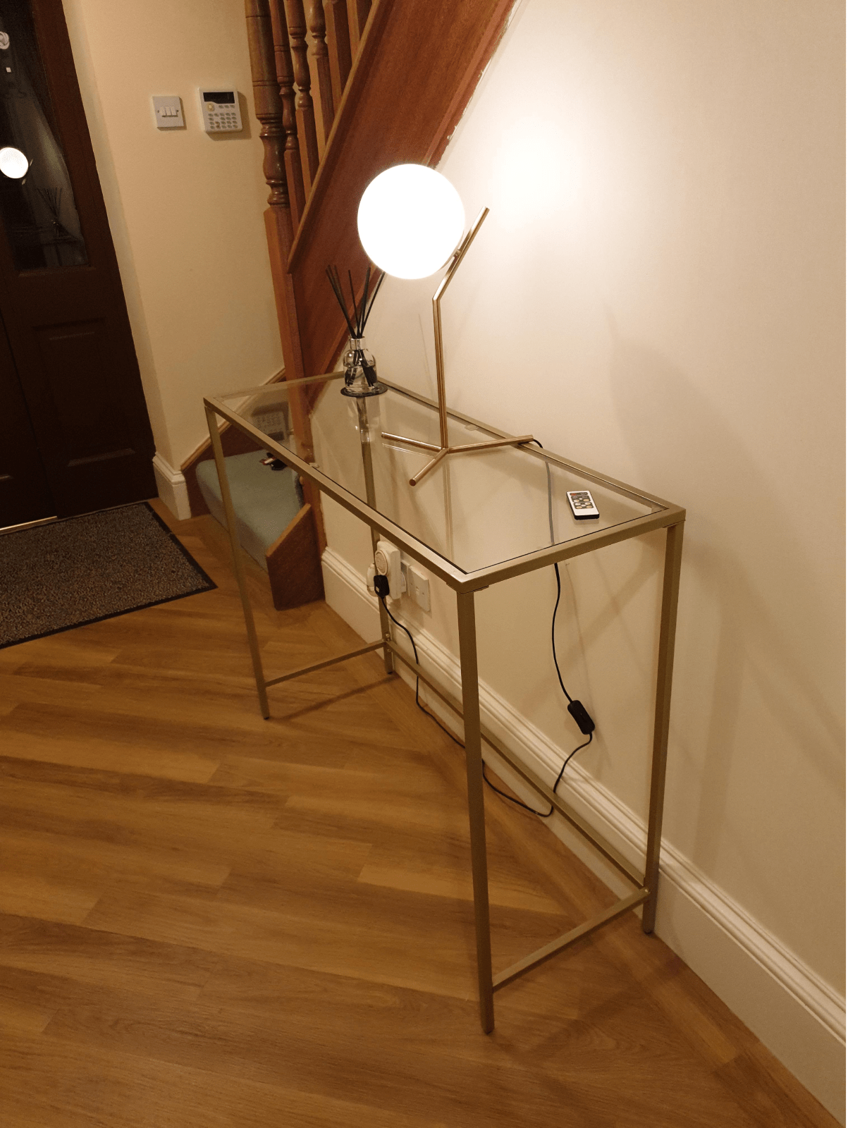 Modern Slim Gold Console Table, Narrow Legs, Tempered Glass, Metal Frame, Shelf - Home and Garden Furniture Shop - rustic - furniture