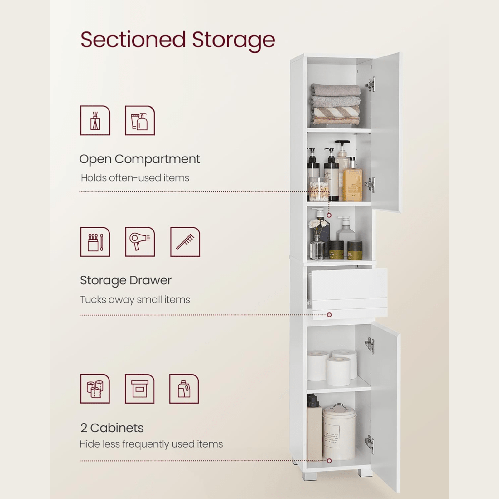 Modern Tall Bathroom Cabinet Storage Cupboard Slim Furniture Narrow Tallboy Unit - Home and Garden Furniture Shop - #rustic - furniture#