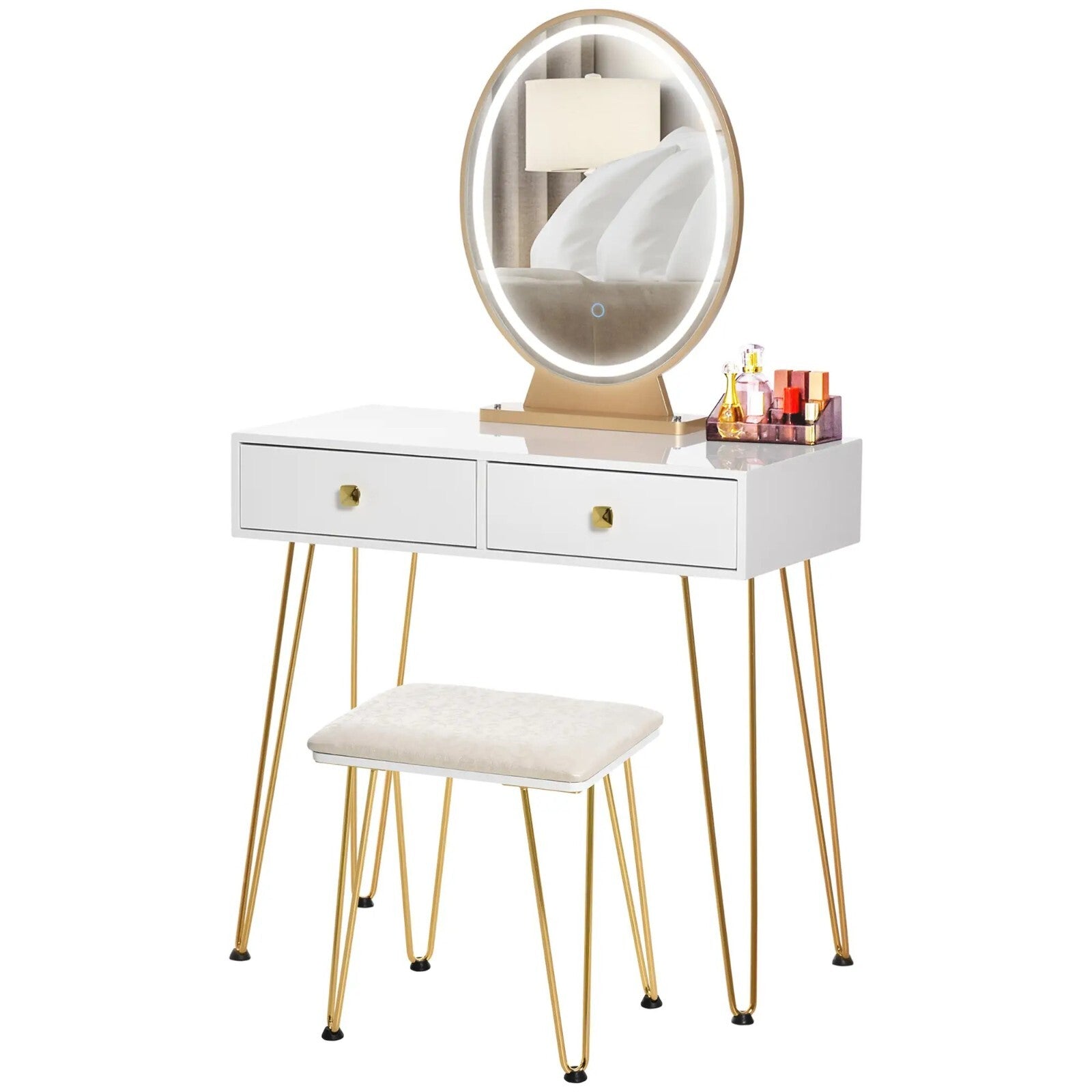 Modern Vanity Dressing Table Set Stool 2 Drawers LED Mirror Makeup Desk Metal - Home and Garden Furniture Shop - rustic - furniture