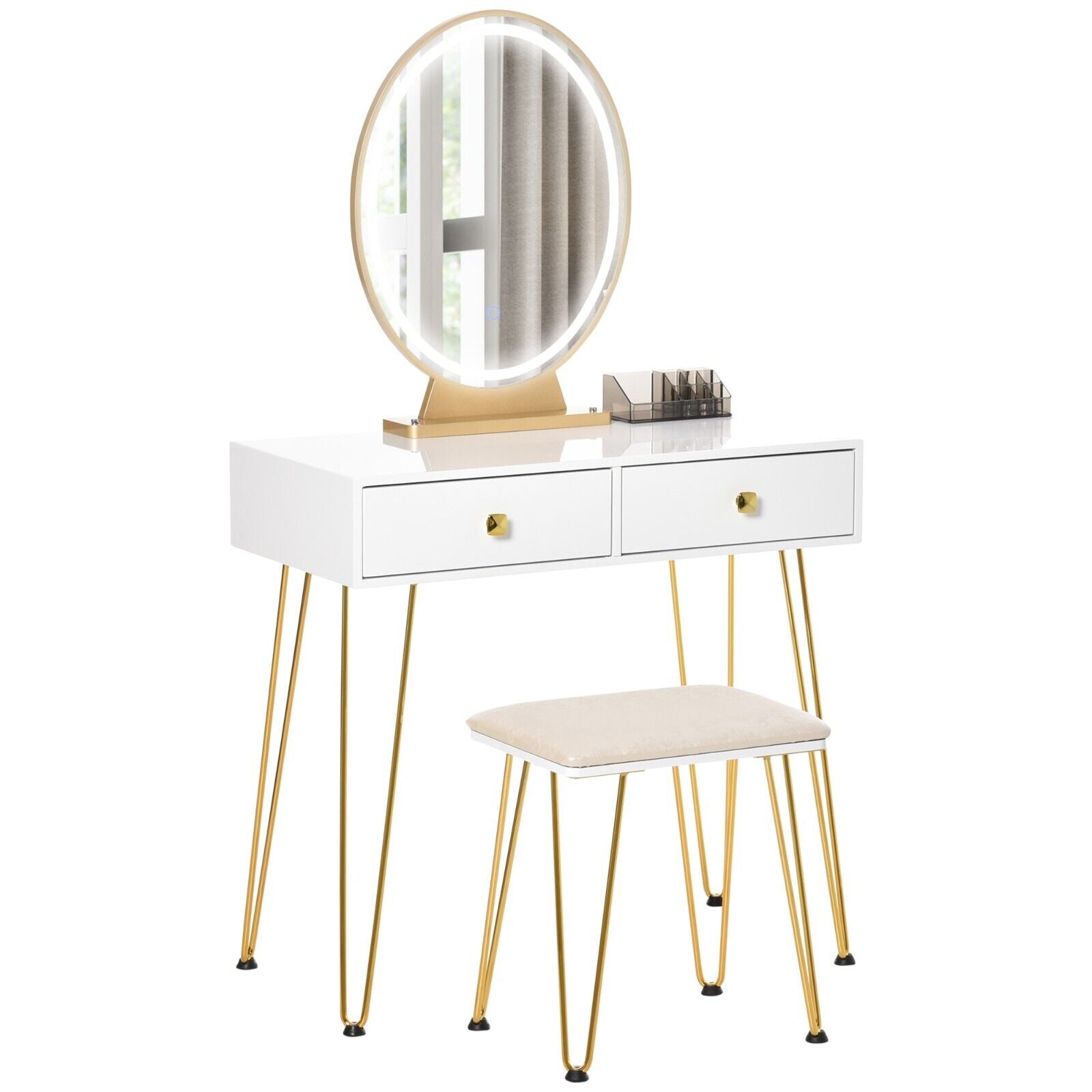 Modern Vanity Dressing Table Set Stool 2 Drawers LED Mirror Makeup Desk Metal - Home and Garden Furniture Shop - #rustic - furniture#