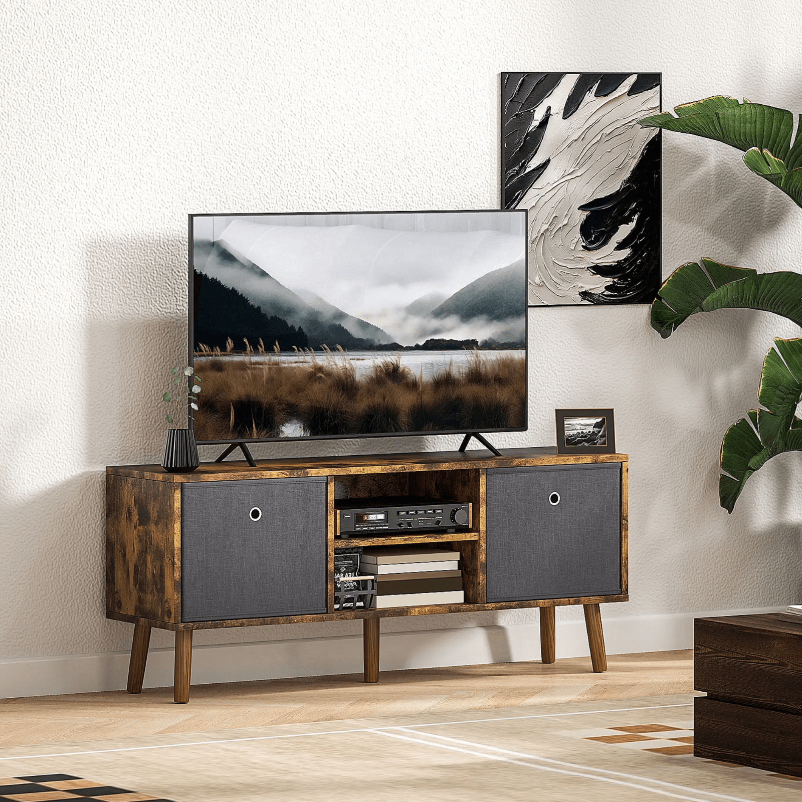 Modern Wooden TV Cabinet Stand Media Unit Retro TV Cube Storage Drawers Shelves - Home and Garden Furniture Shop - rustic - furniture