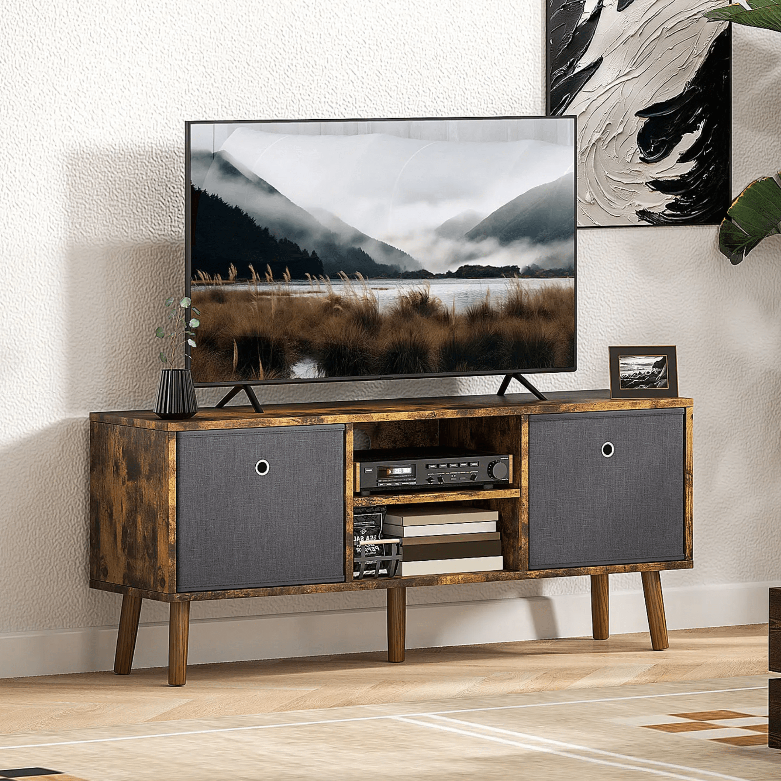 Modern Wooden TV Cabinet Stand Media Unit Retro TV Cube Storage Drawers Shelves - Home and Garden Furniture Shop - rustic - furniture