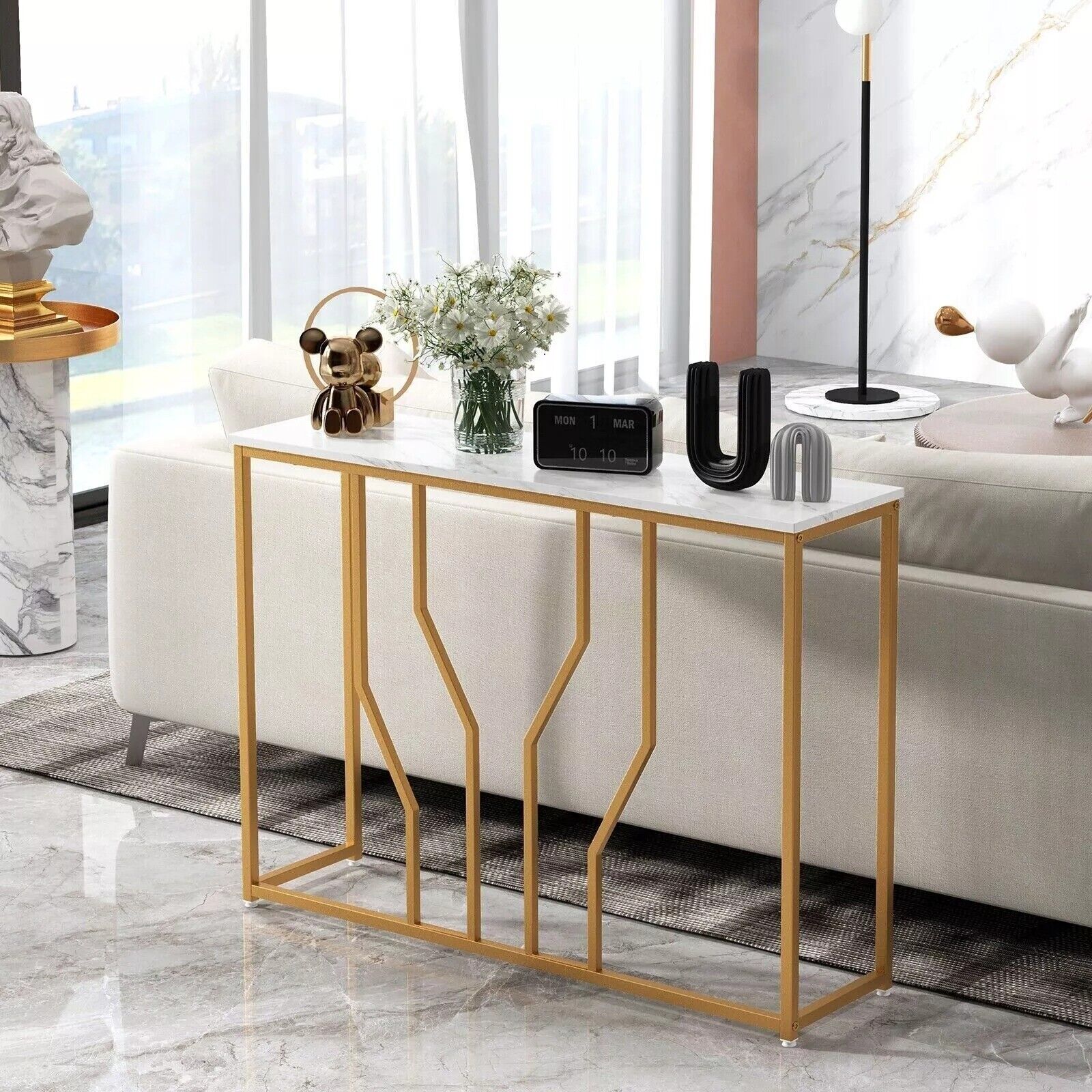 Narrow Modern Console Table Faux Marble Hallway Stand Entryway Art Deco Accent - Home and Garden Furniture Shop - #rustic - furniture#