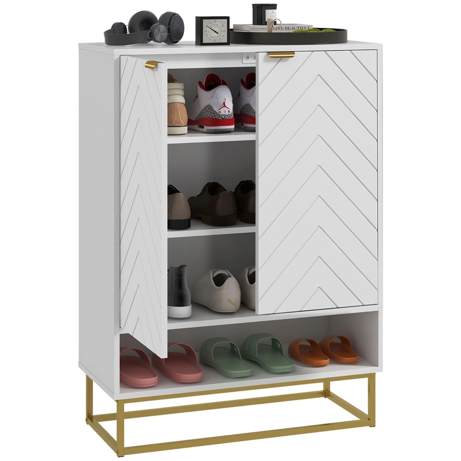Narrow Shoe Storage Cabinet Open Compartment 4 Shelves Slim Shoe Storage Hallway - Home and Garden Furniture Shop - rustic - furniture