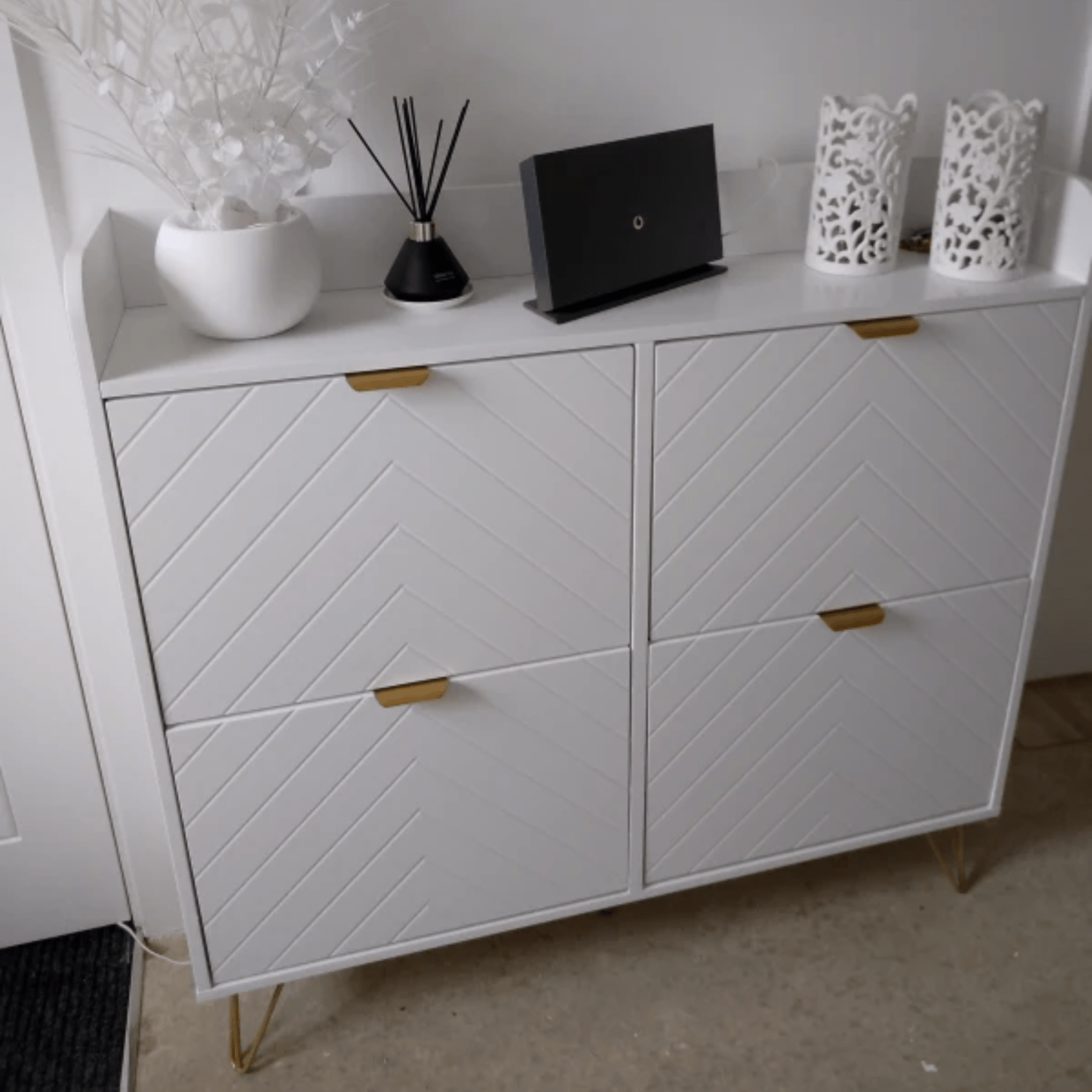 Narrow Shoe Storage Cabinet Rack 4 Flip Drawers 16 Pairs of Shoes Console Table - Home and Garden Furniture Shop - rustic - furniture