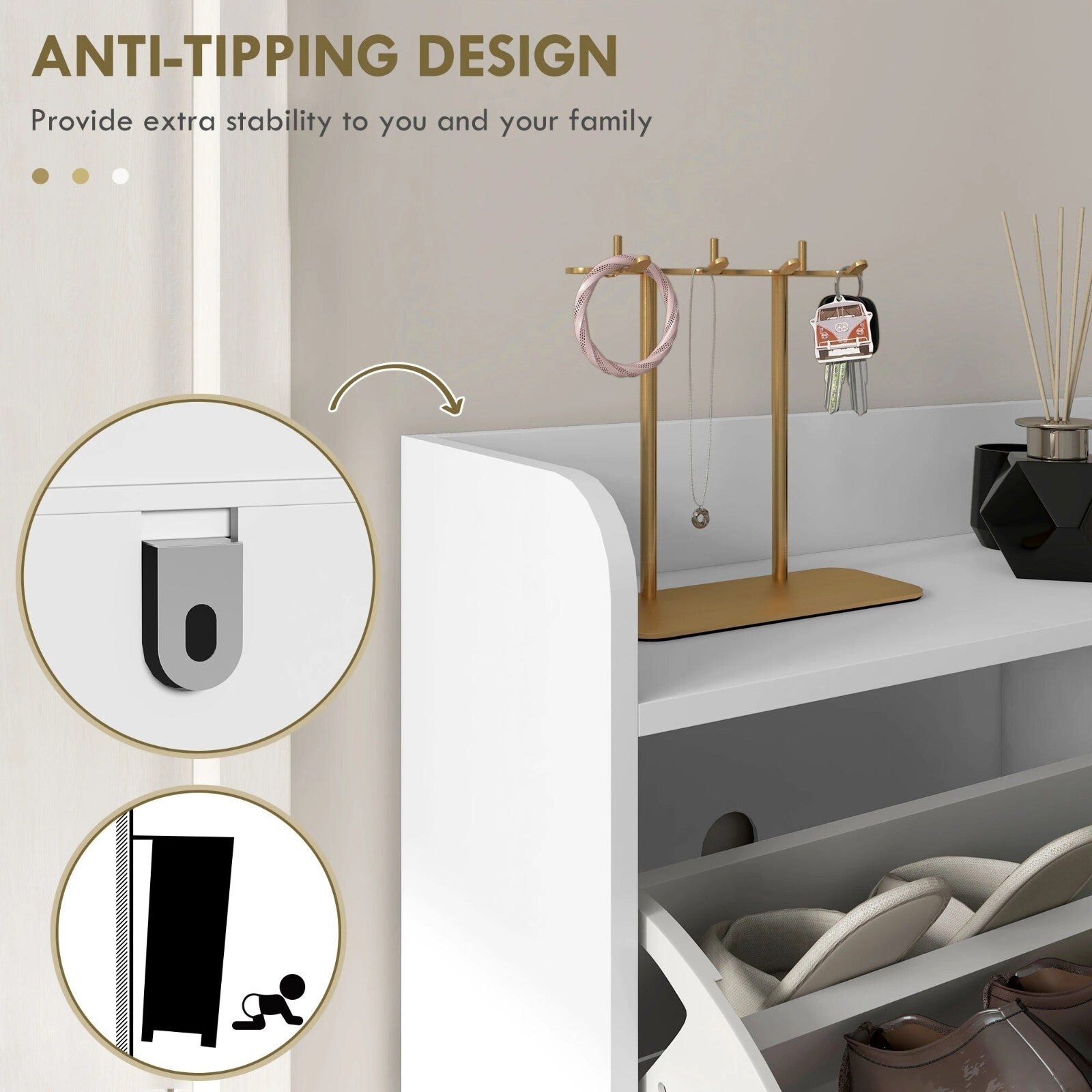 Narrow Shoe Storage Cabinet Rack 4 Flip Drawers 16 Pairs of Shoes Console Table - Home and Garden Furniture Shop - rustic - furniture