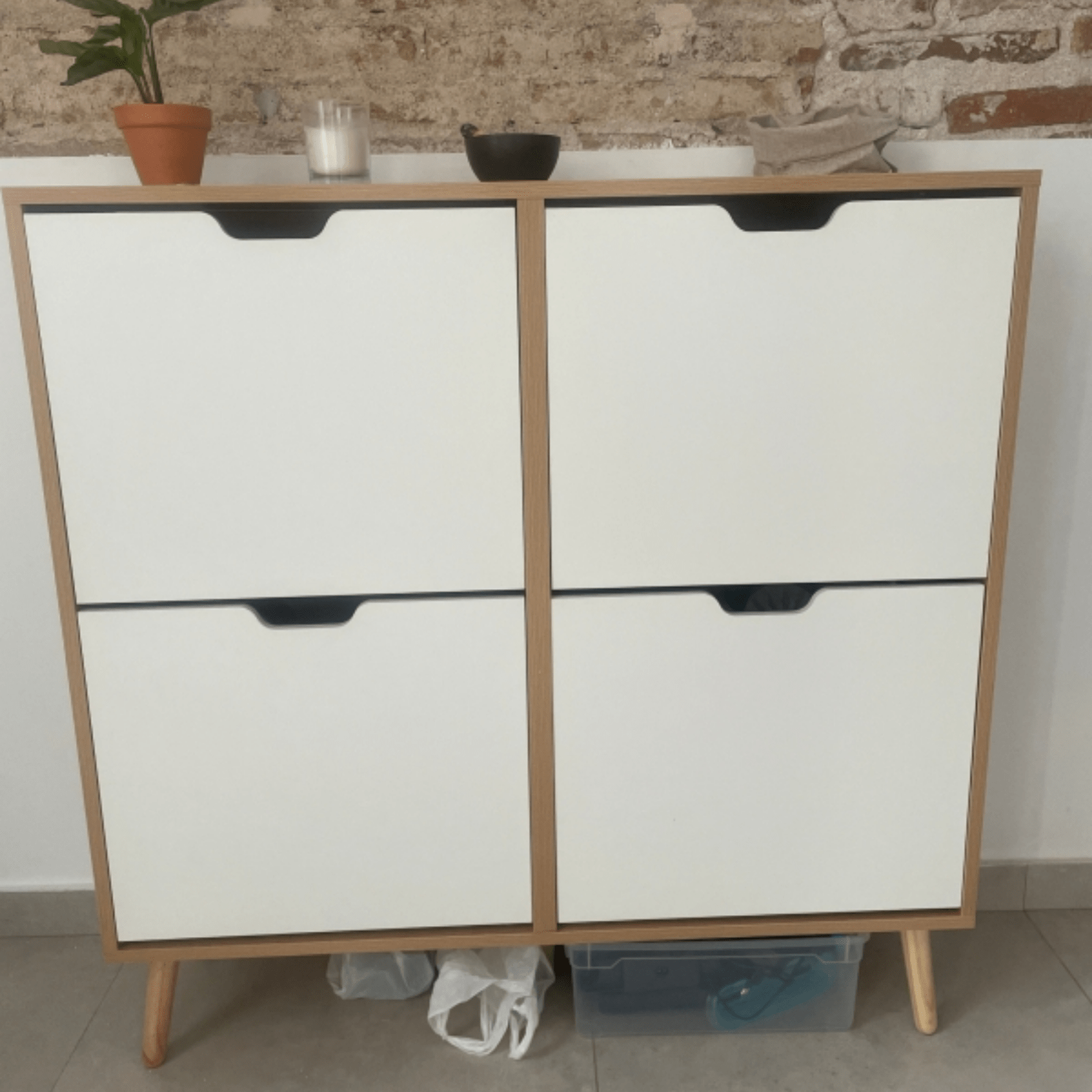 Narrow Shoe Storage Cabinet with 4 Flip Drawers Wood Shoe Rack 16 Pairs of Shoes - Home and Garden Furniture Shop - rustic - furniture