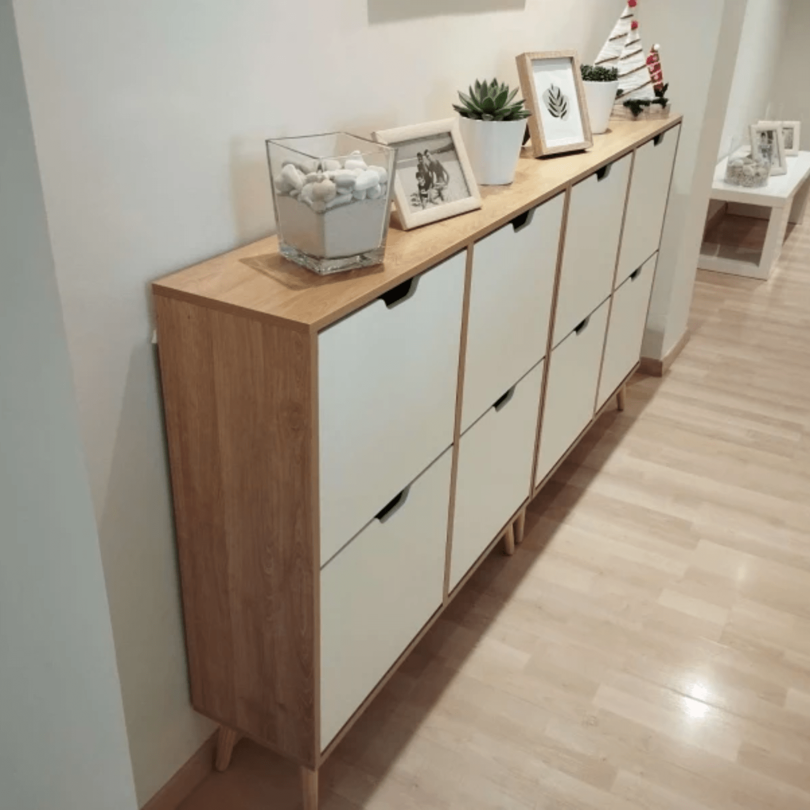 Narrow Shoe Storage Cabinet with 4 Flip Drawers Wood Shoe Rack 16 Pairs of Shoes - Home and Garden Furniture Shop - rustic - furniture