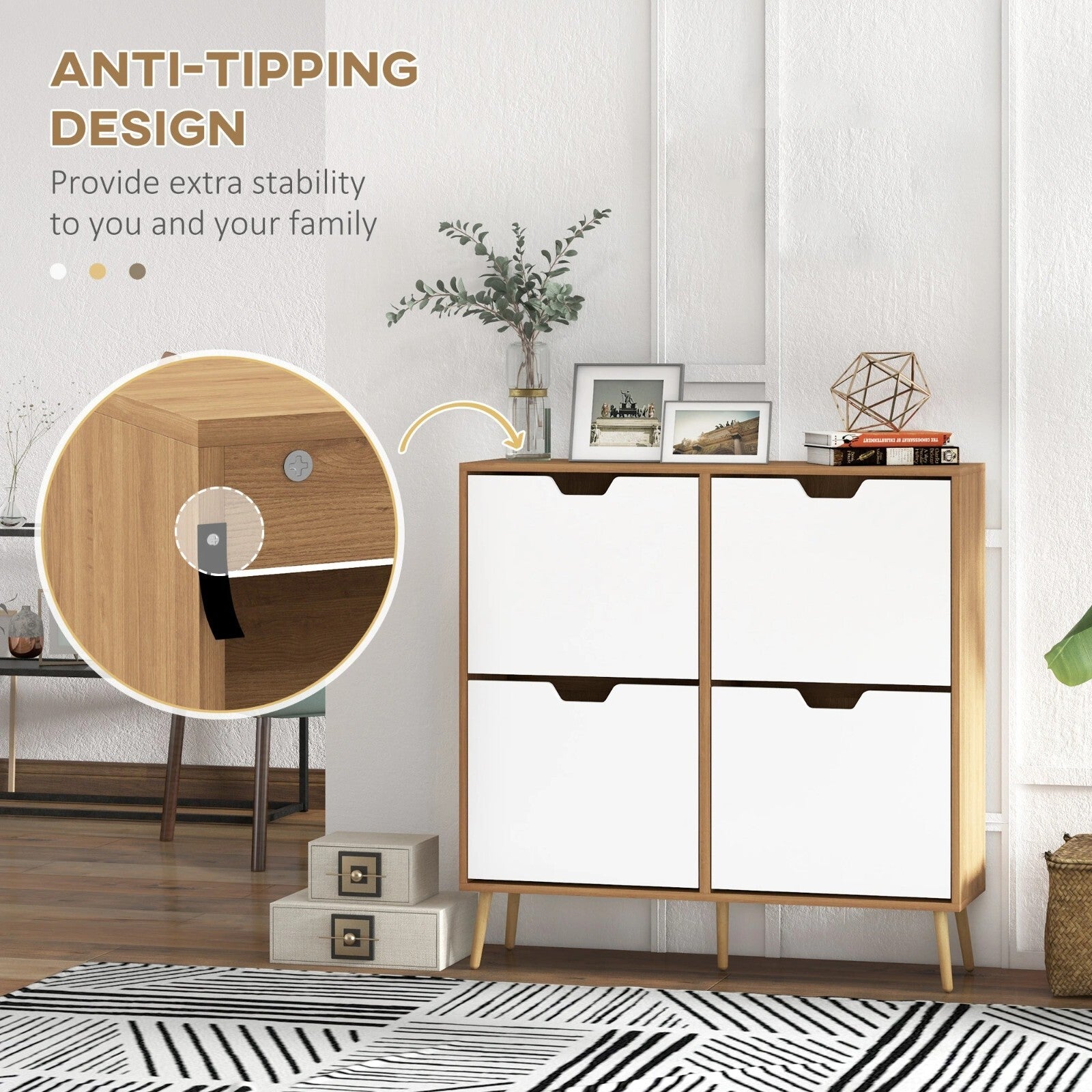 Narrow Shoe Storage Cabinet with 4 Flip Drawers Wood Shoe Rack 16 Pairs of Shoes - Home and Garden Furniture Shop - rustic - furniture