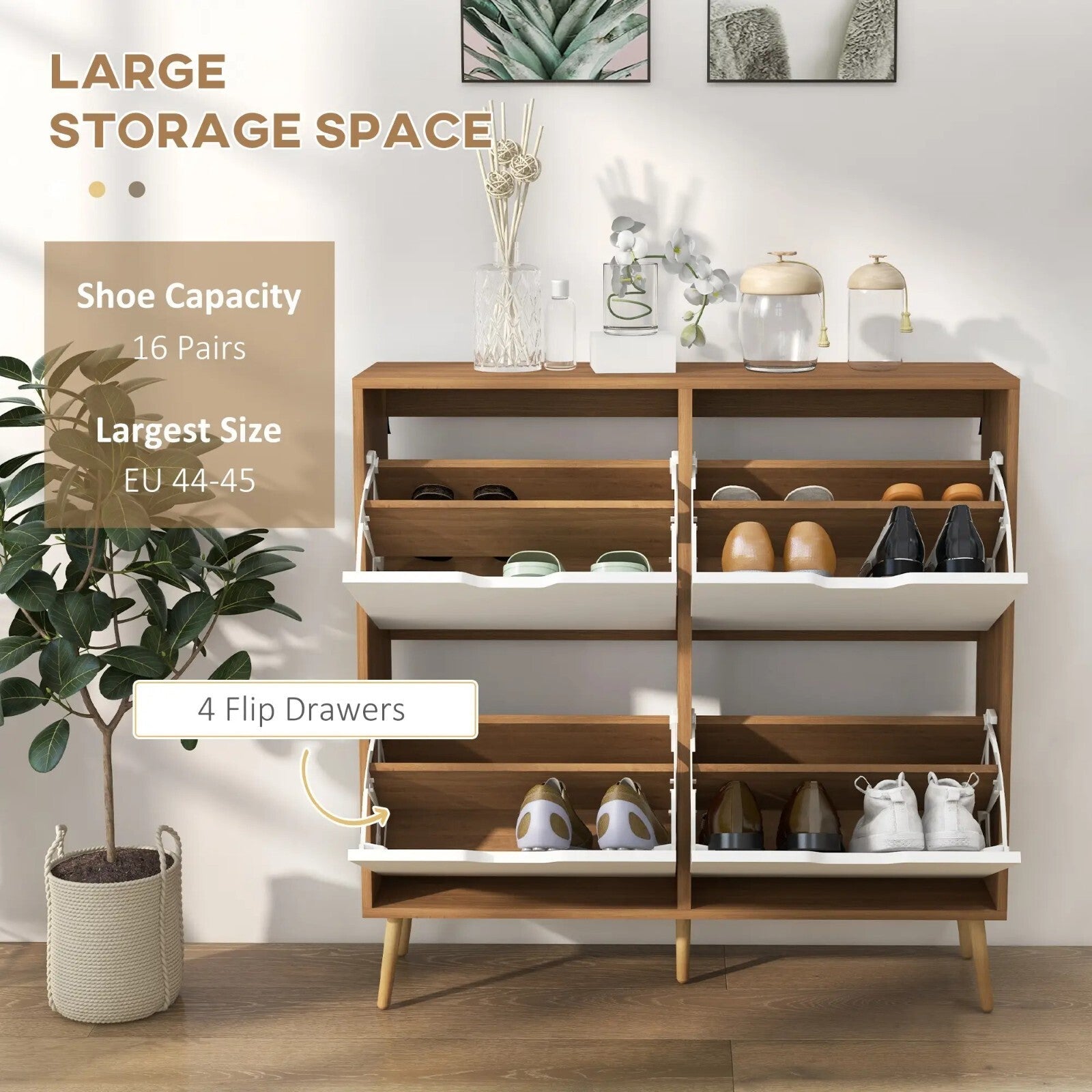 Narrow Shoe Storage Cabinet with 4 Flip Drawers Wood Shoe Rack 16 Pairs of Shoes - Home and Garden Furniture Shop - rustic - furniture