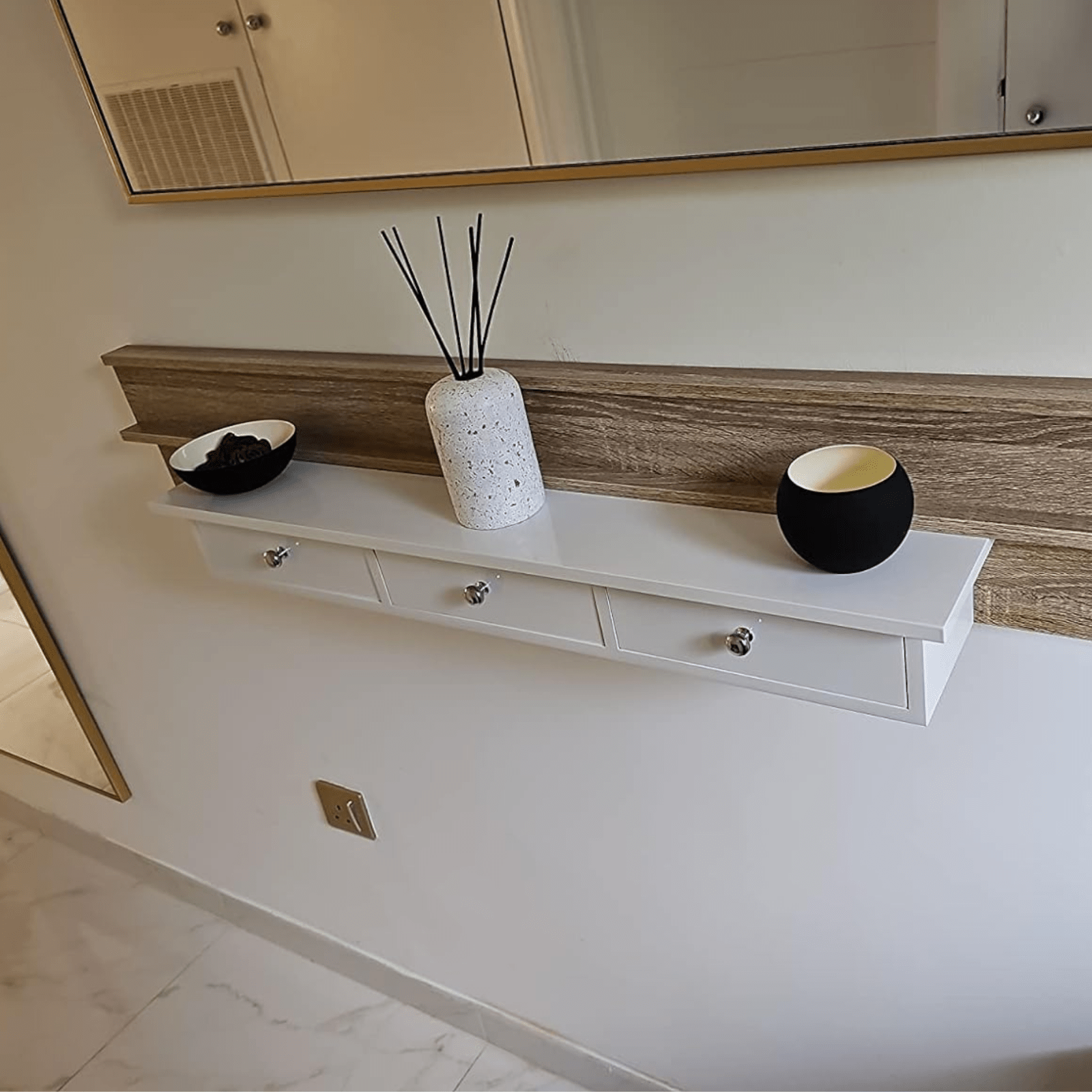 Narrow White Floating Wall Shelf 3 Drawers Modern Hanging Storage Shelving Unit - Home and Garden Furniture Shop - rustic - furniture