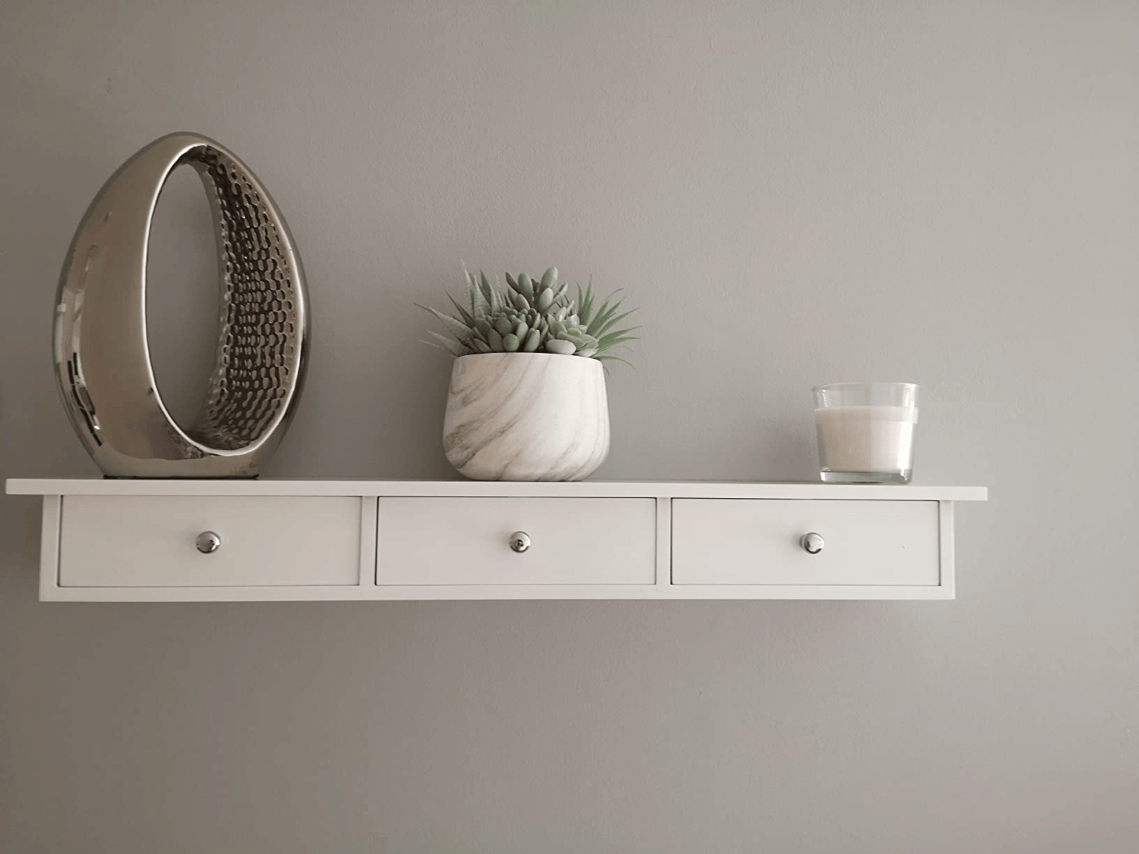 Narrow White Floating Wall Shelf 3 Drawers Modern Hanging Storage Shelving Unit - Home and Garden Furniture Shop - #rustic - furniture#