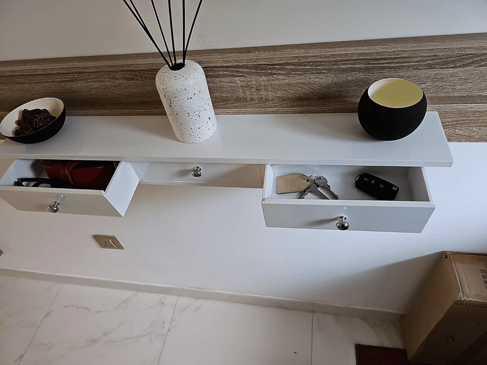 Narrow White Floating Wall Shelf 3 Drawers Modern Hanging Storage Shelving Unit - Home and Garden Furniture Shop - rustic - furniture