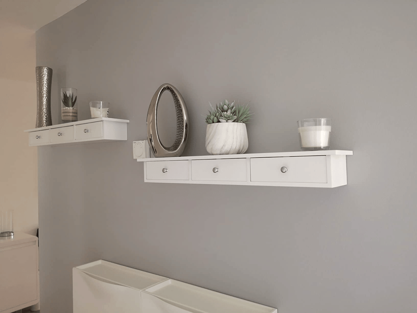 Narrow White Floating Wall Shelf 3 Drawers Modern Hanging Storage Shelving Unit - Home and Garden Furniture Shop - #rustic - furniture#