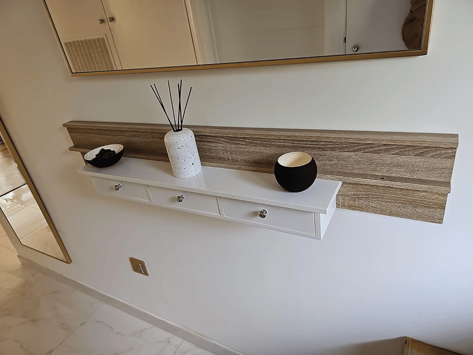 Narrow White Floating Wall Shelf 3 Drawers Modern Hanging Storage Shelving Unit - Home and Garden Furniture Shop - rustic - furniture