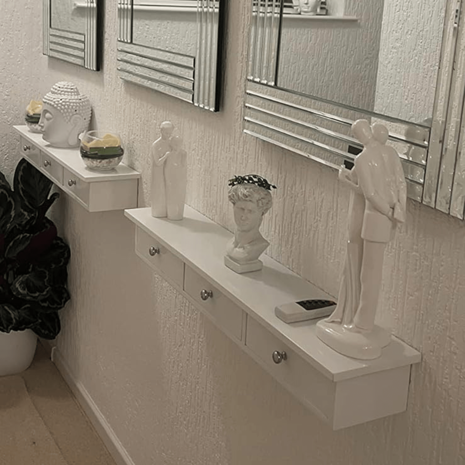 Narrow White Floating Wall Shelf 3 Drawers Modern Hanging Storage Shelving Unit - Home and Garden Furniture Shop - rustic - furniture