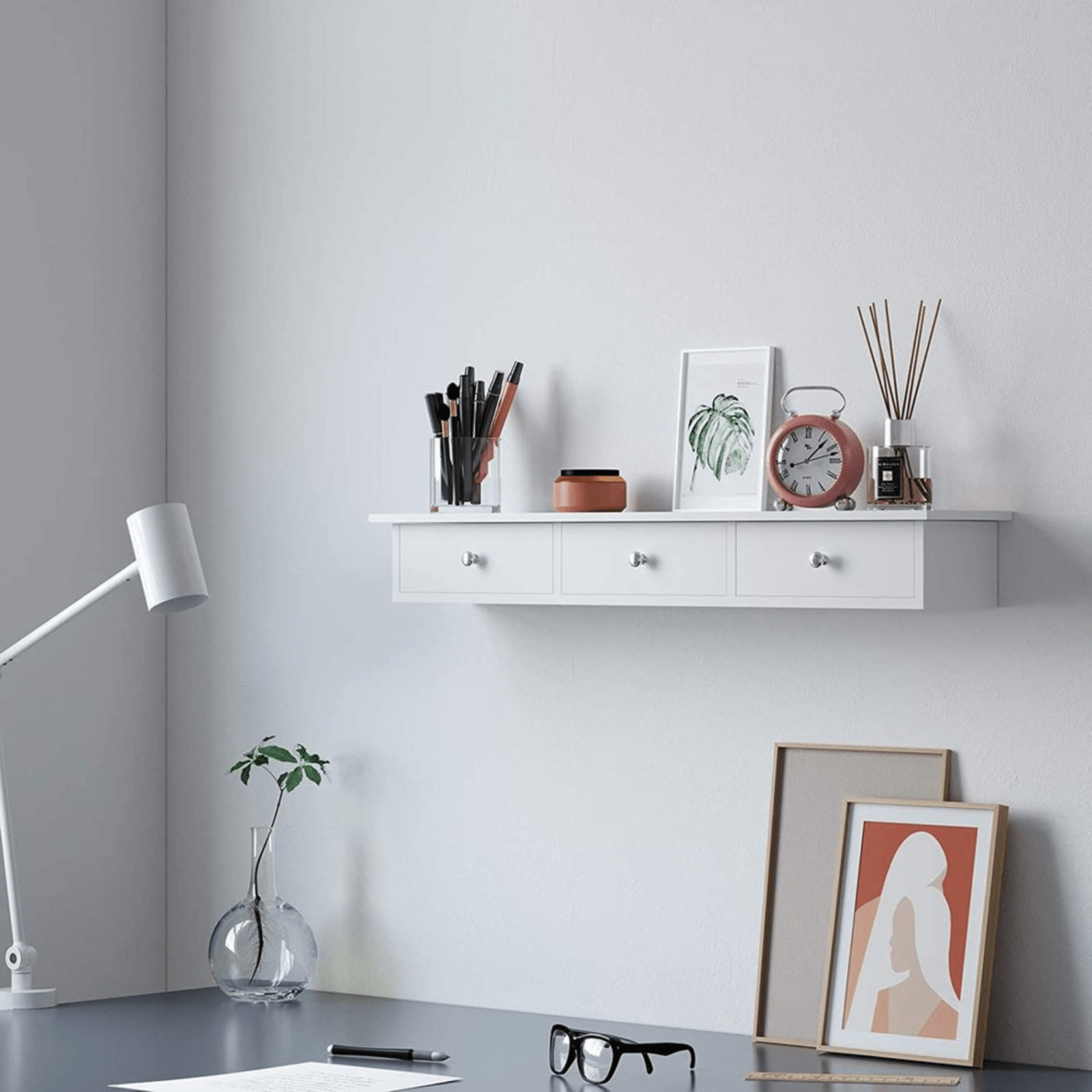 Narrow White Floating Wall Shelf 3 Drawers Modern Hanging Storage Shelving Unit - Home and Garden Furniture Shop - #rustic - furniture#