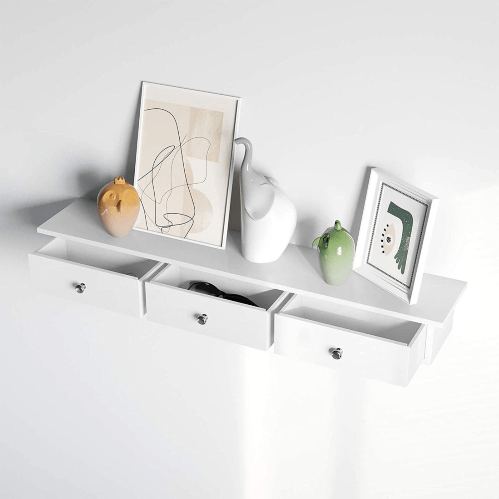 Narrow White Floating Wall Shelf 3 Drawers Modern Hanging Storage Shelving Unit - Home and Garden Furniture Shop - #rustic - furniture#