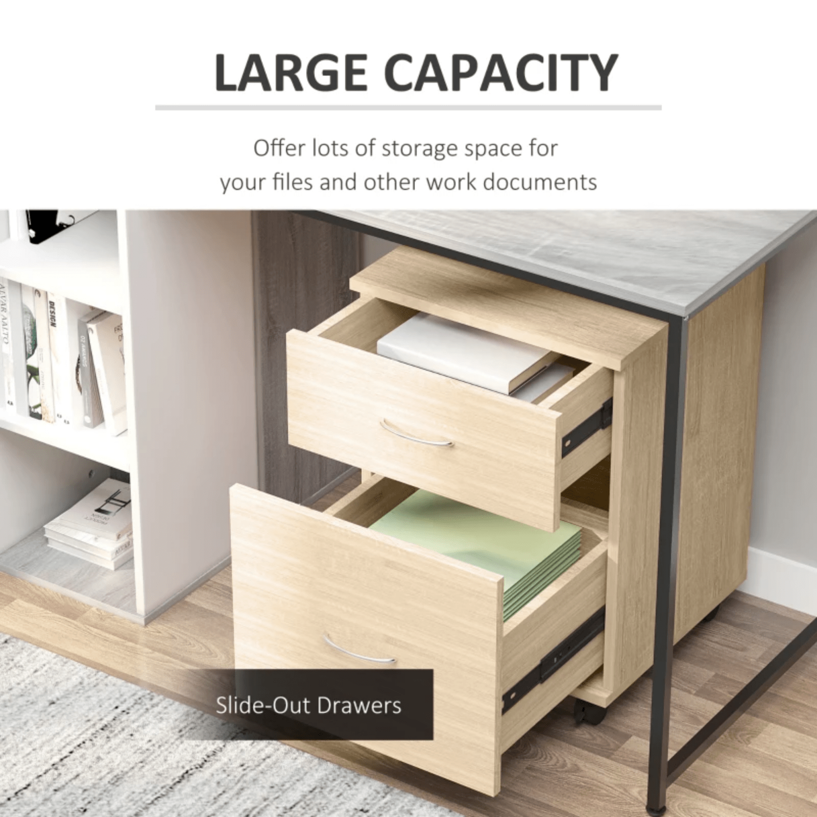 Oak 2 Drawer File Cabinet Pedestal Office Mobile Wooden Storage Office Filing - Home and Garden Furniture Shop - rustic - furniture