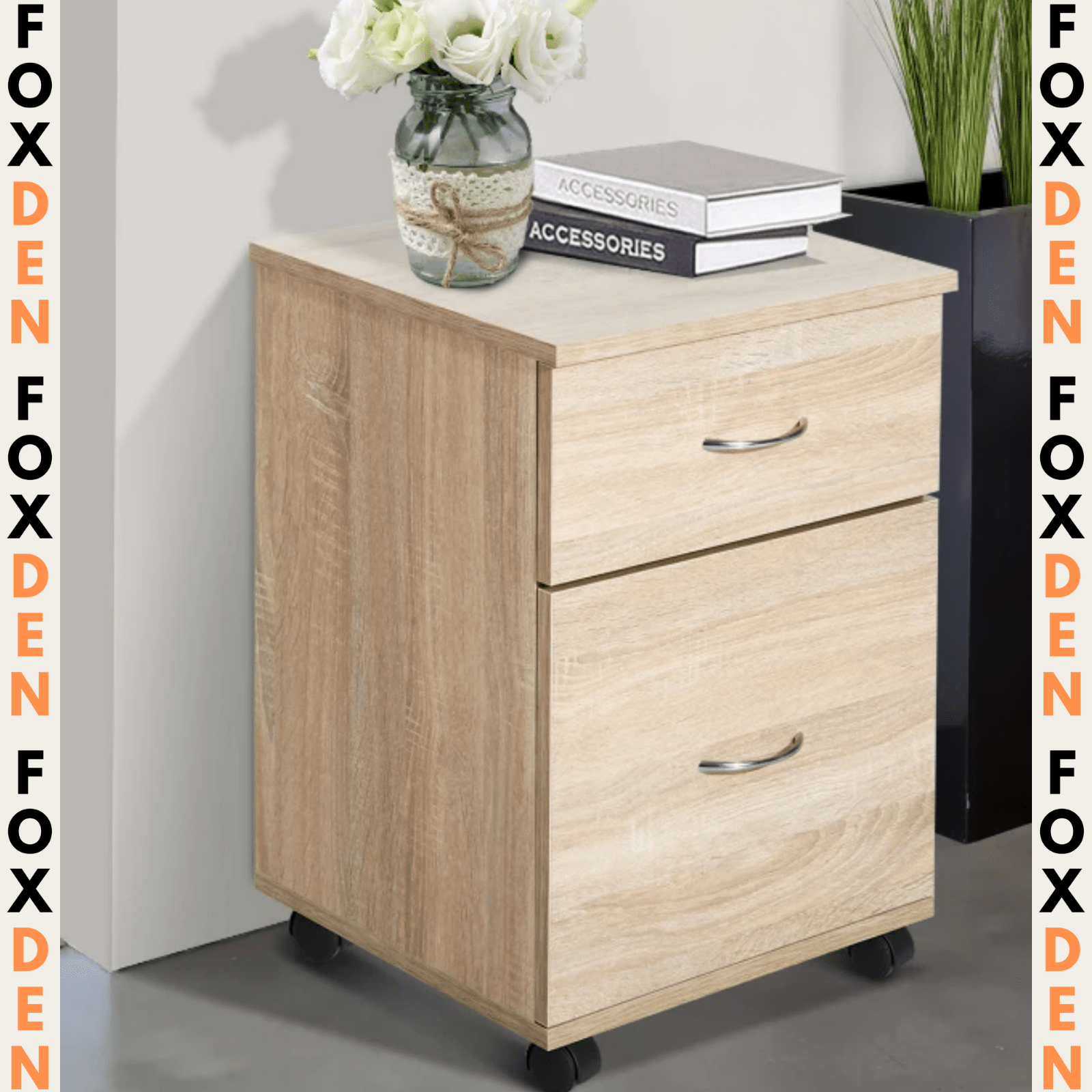 Oak 2 Drawer File Cabinet Pedestal Office Mobile Wooden Storage Office Filing - Home and Garden Furniture Shop - rustic - furniture