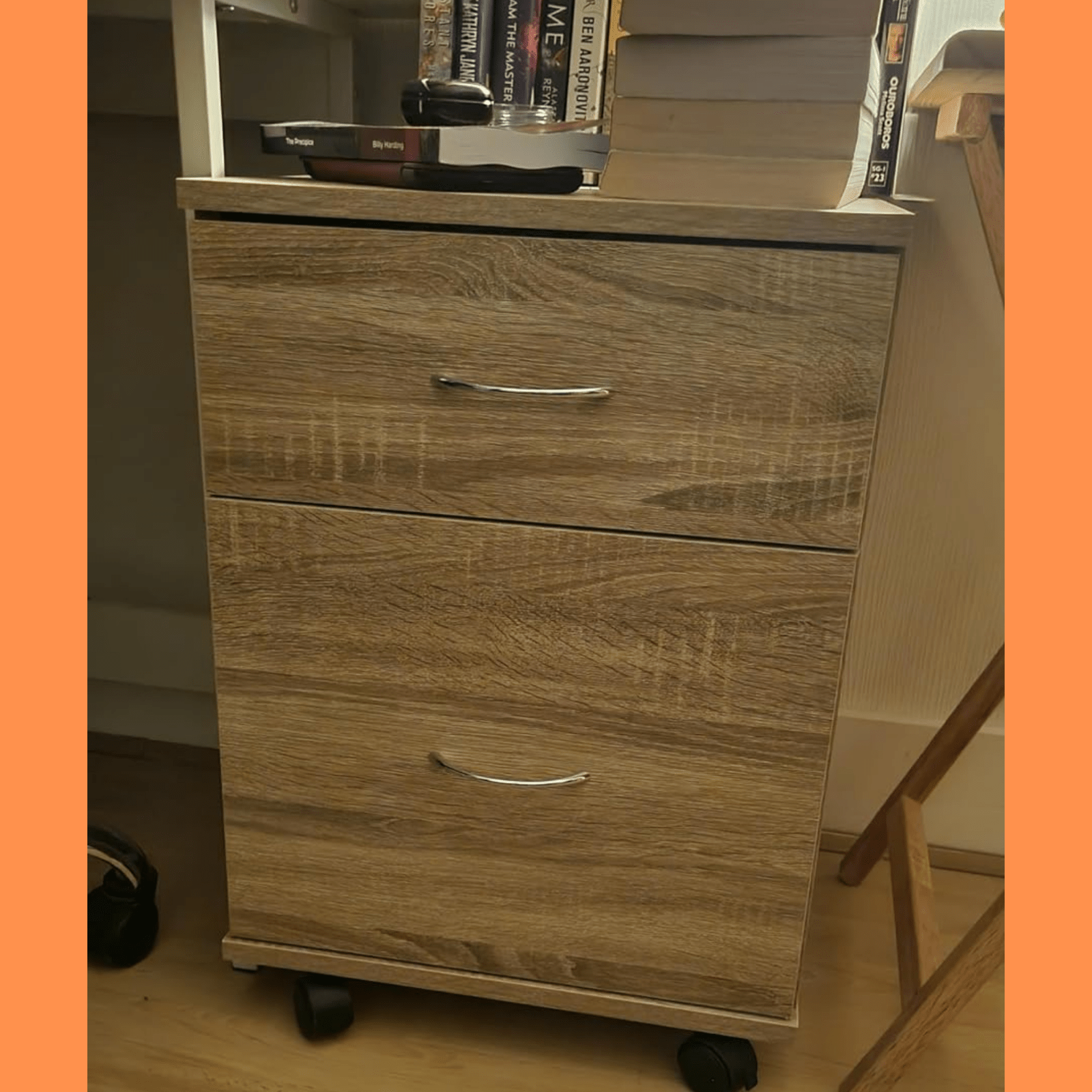 Oak 2 Drawer File Cabinet Pedestal Office Mobile Wooden Storage Office Filing - Home and Garden Furniture Shop - rustic - furniture