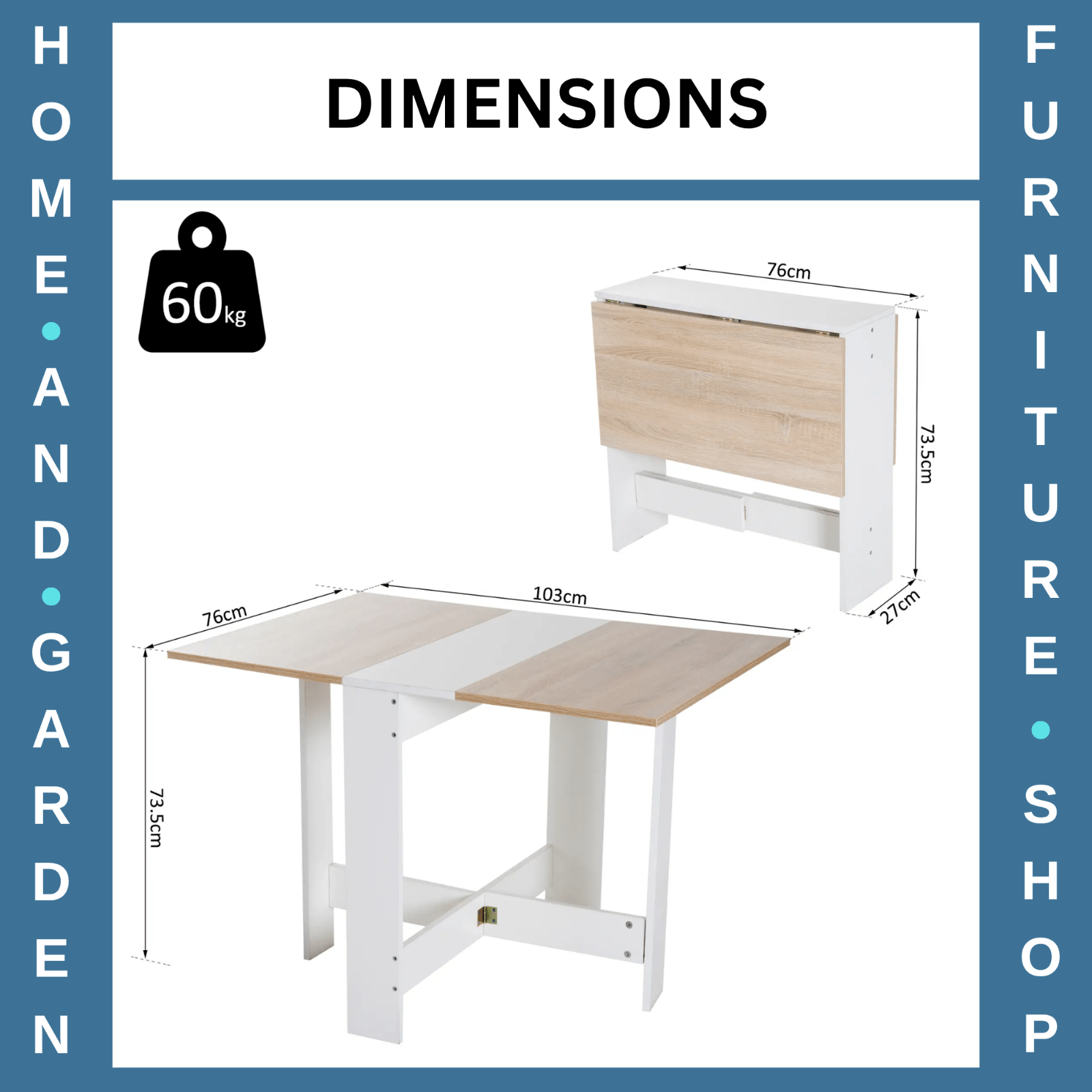 Oak Drop Leaf Dining Table Modern Breakfast Kitchen White Small Folding Desk - Home and Garden Furniture Shop - rustic - furniture
