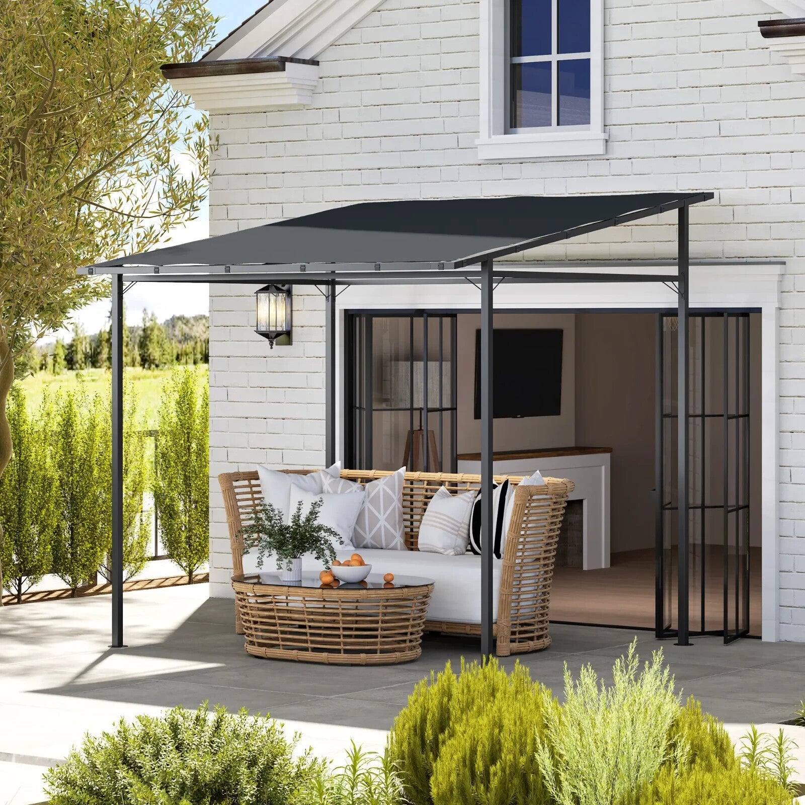 Outdoor 2.4 x 2.4m Metal Pergola Gazebo Sun Shade Lean To Garden Shelter Cover - Home and Garden Furniture Shop - rustic - furniture