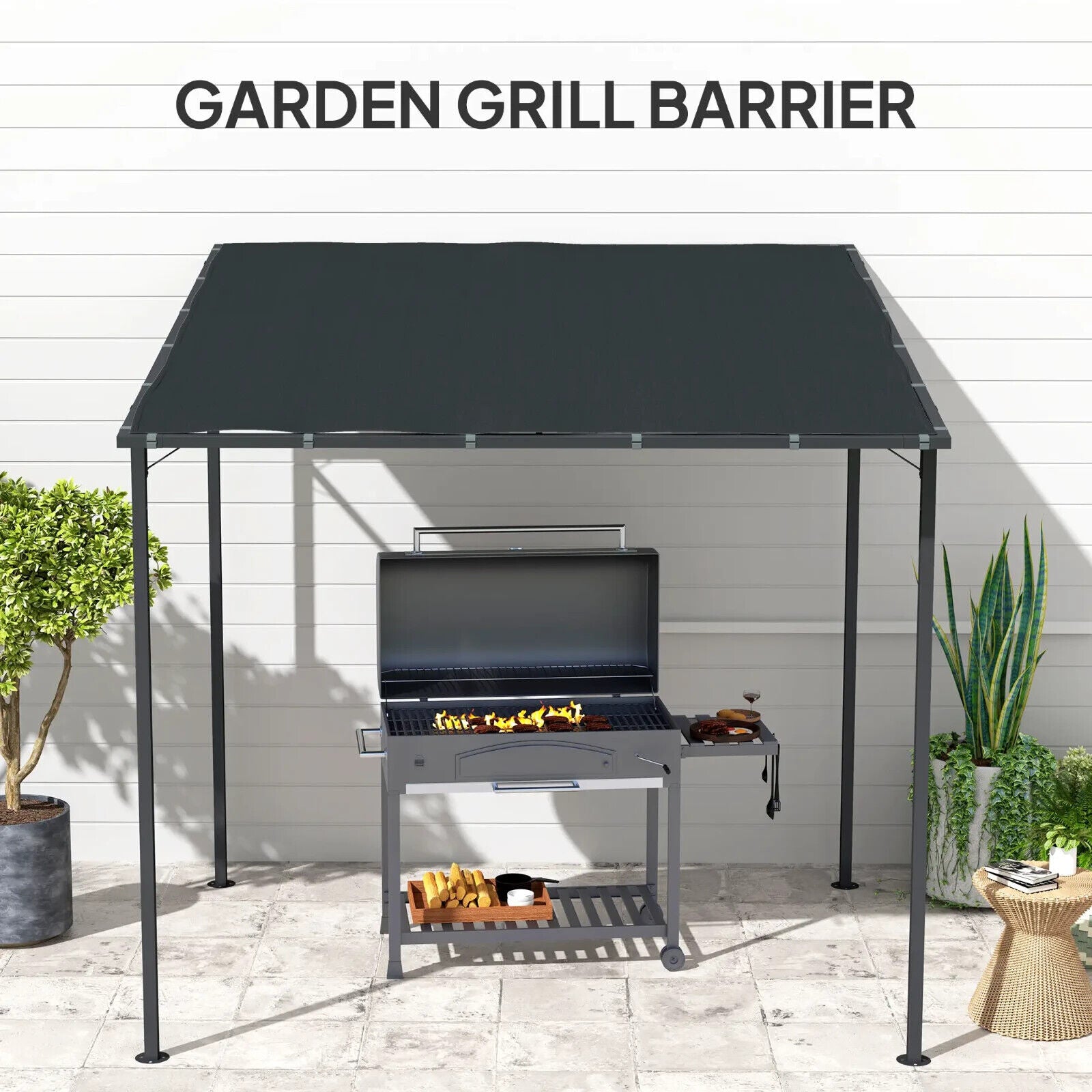 Outdoor 2.4 x 2.4m Metal Pergola Gazebo Sun Shade Lean To Garden Shelter Cover - Home and Garden Furniture Shop - rustic - furniture