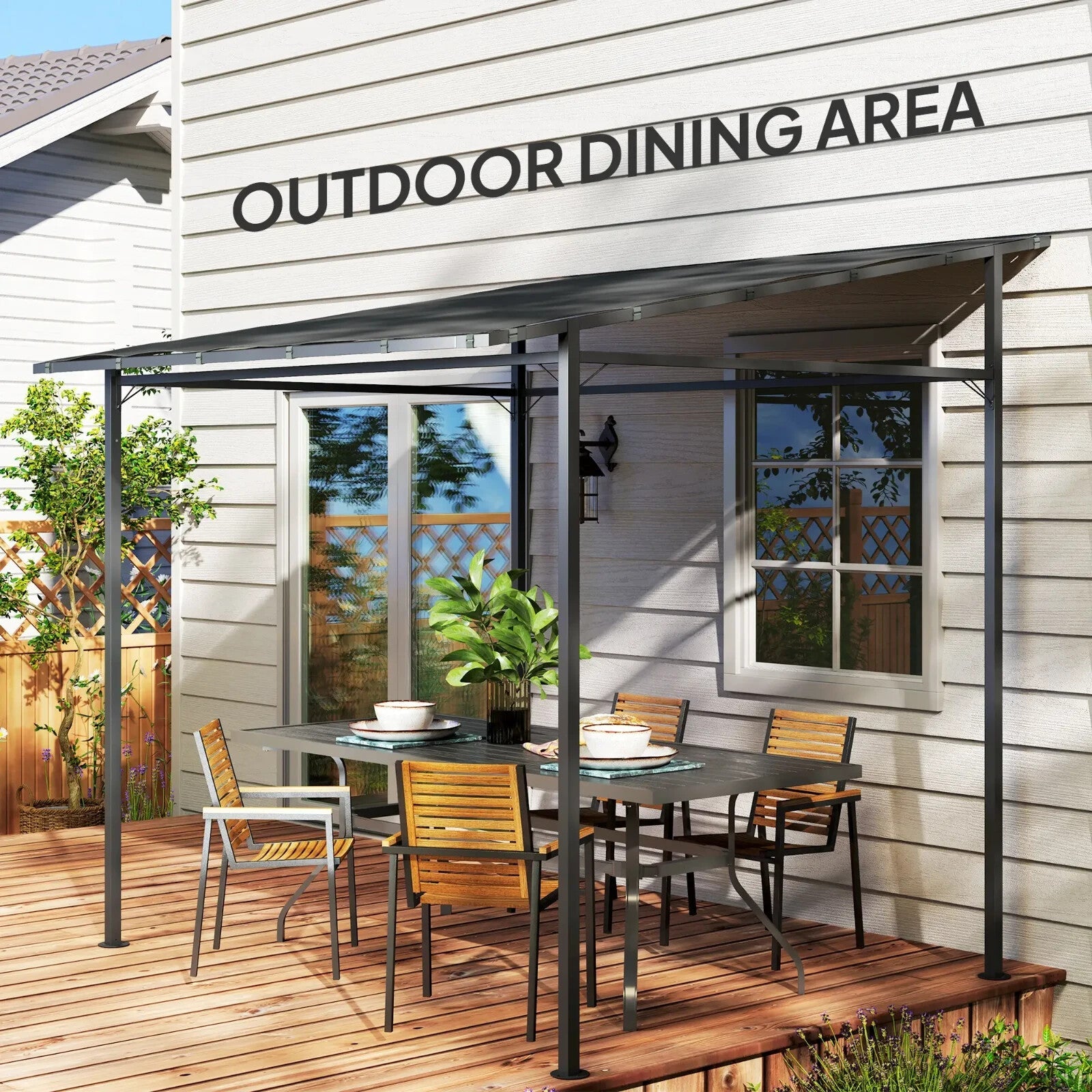 Outdoor 2.4 x 2.4m Metal Pergola Gazebo Sun Shade Lean To Garden Shelter Cover - Home and Garden Furniture Shop - rustic - furniture