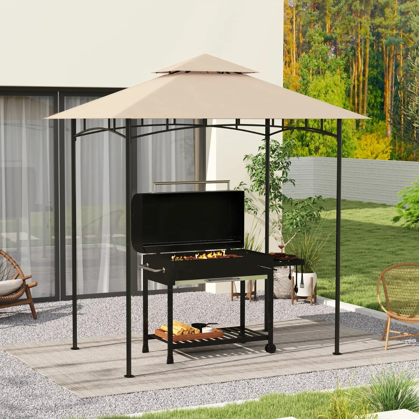 Outdoor BBQ Gazebo Grill Gazebo Roof Cover Replacement for 1.5 x 2.4m Frame - Home and Garden Furniture Shop - rustic - furniture