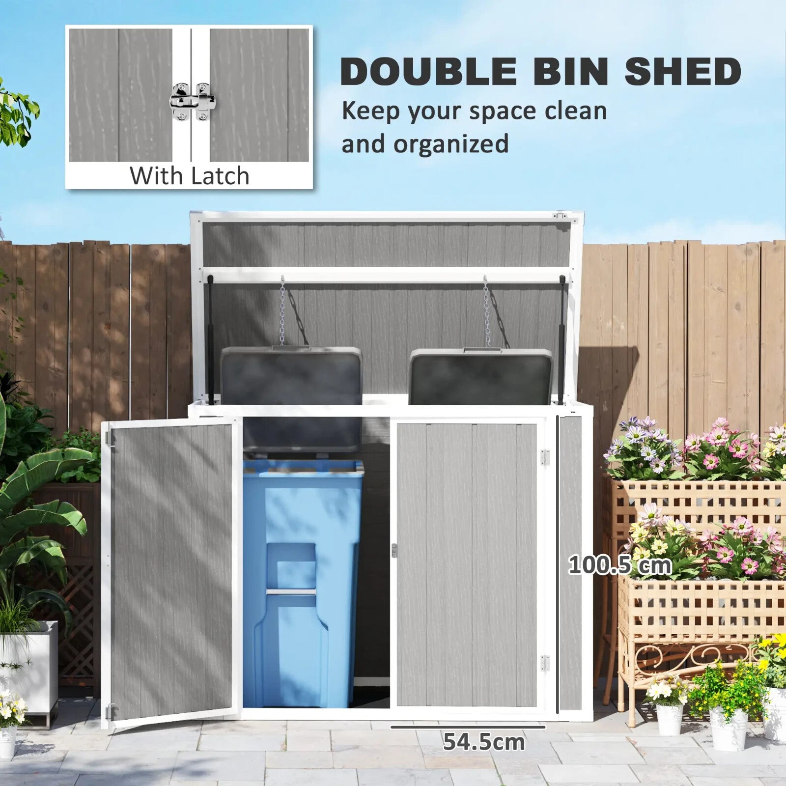 Outdoor Double Bin Storage Shed 4.7 x 2.5FT Lockable Garden Shed Grey Bike Shed - Home and Garden Furniture Shop - rustic - furniture