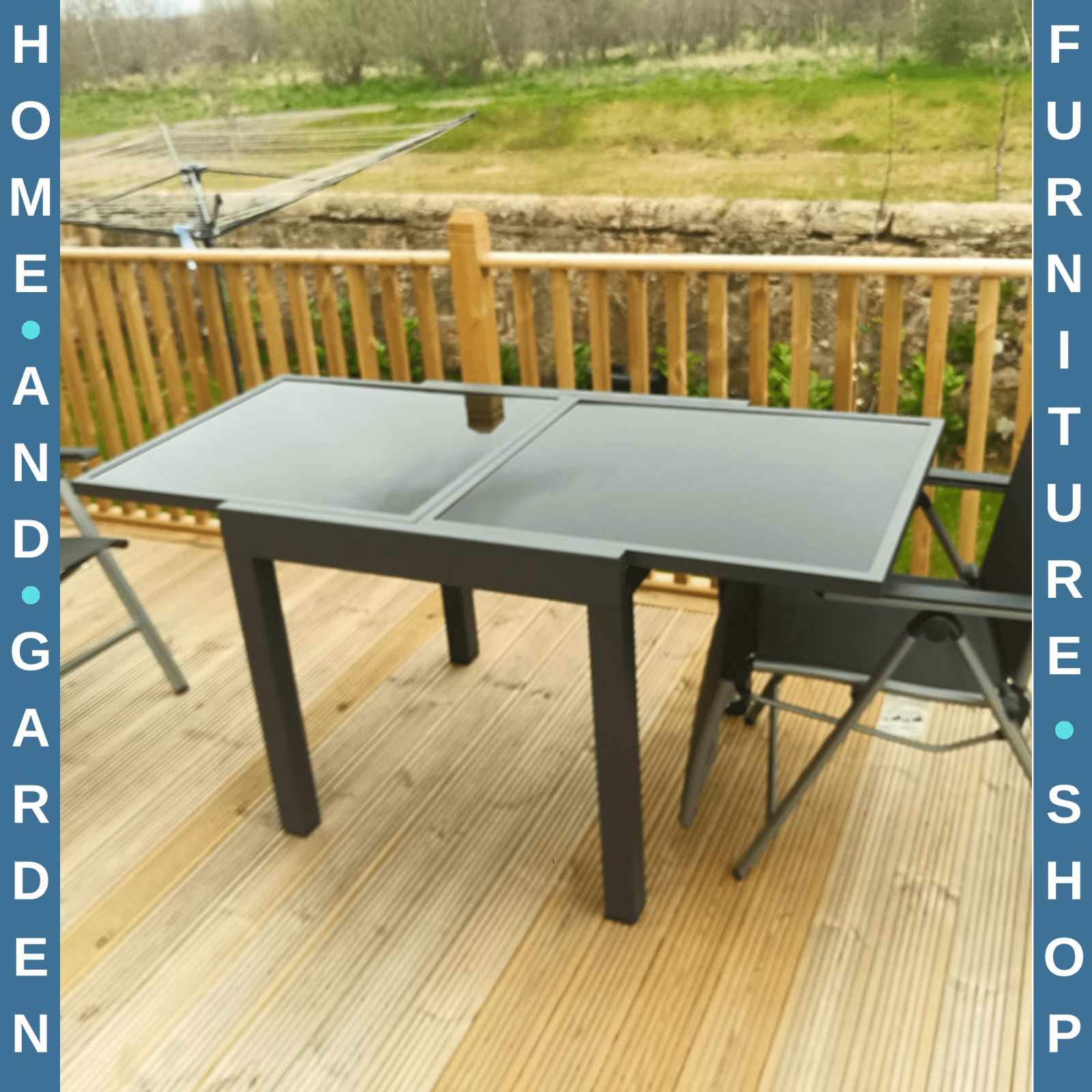 Outdoor Extending Garden Dining Table w/ Aluminium Frame & Glass Tabletop Black - Home and Garden Furniture Shop - rustic - furniture