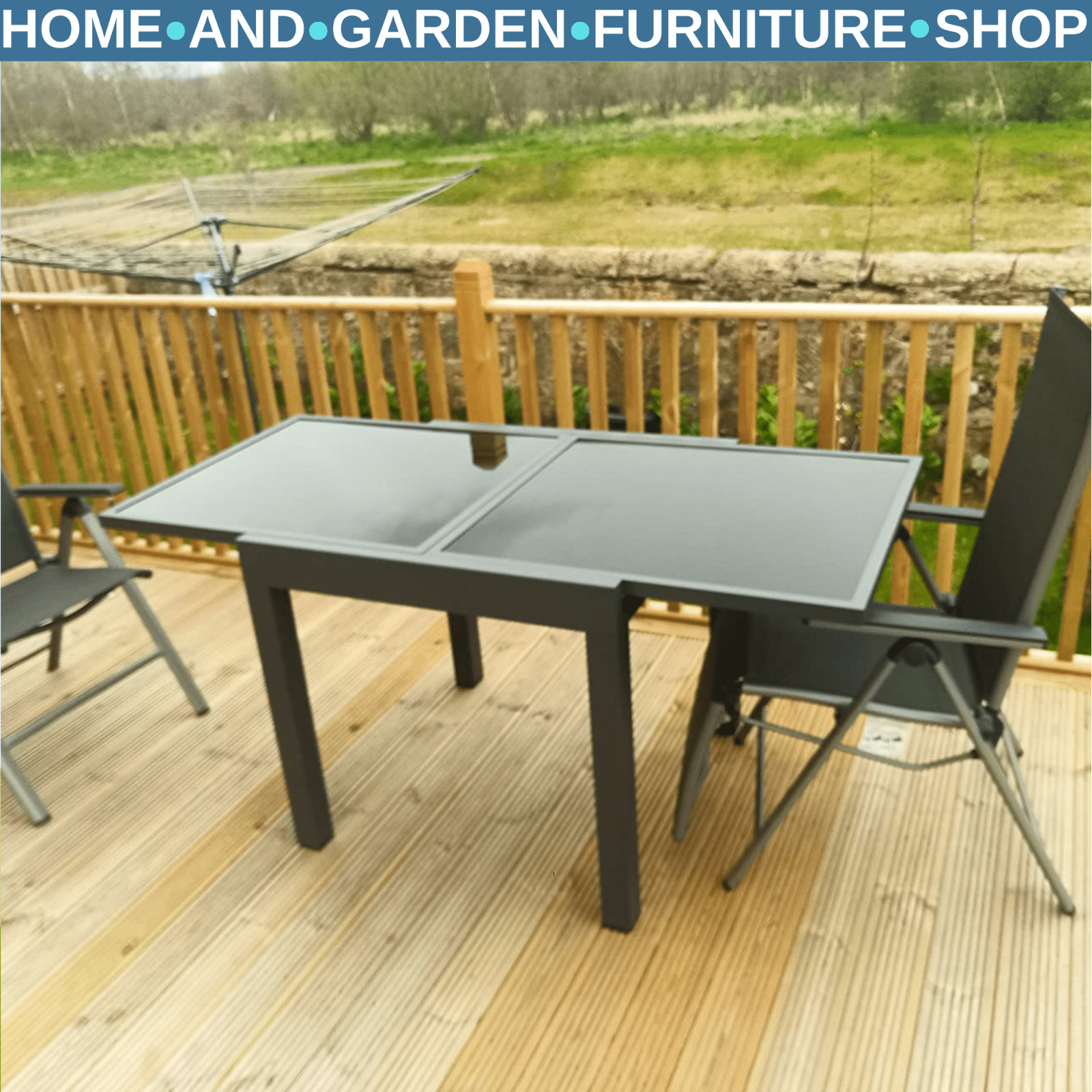 Outdoor Extending Garden Dining Table w/ Aluminium Frame & Glass Tabletop Black - Home and Garden Furniture Shop - rustic - furniture