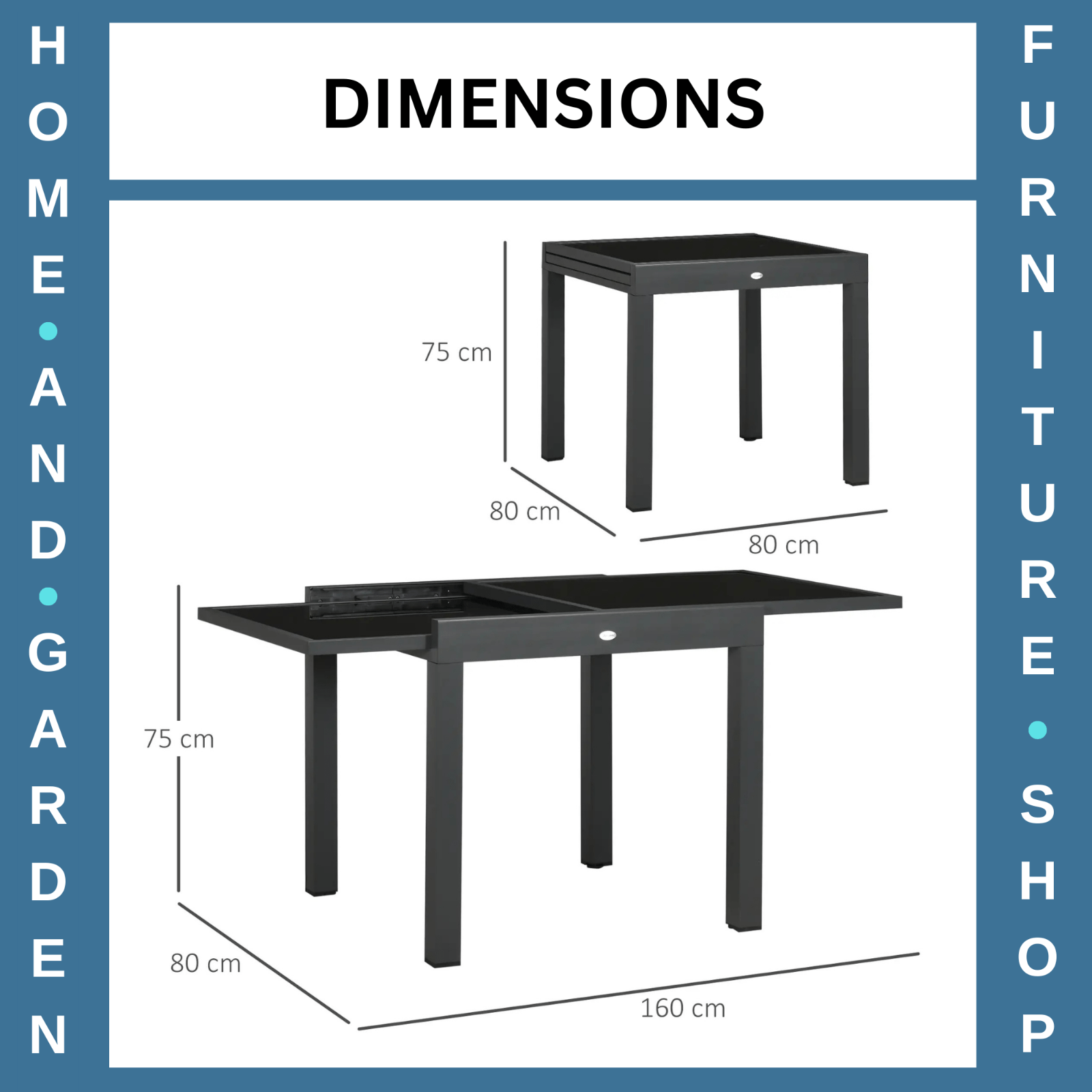 Outdoor Extending Garden Dining Table w/ Aluminium Frame & Glass Tabletop Black - Home and Garden Furniture Shop - rustic - furniture